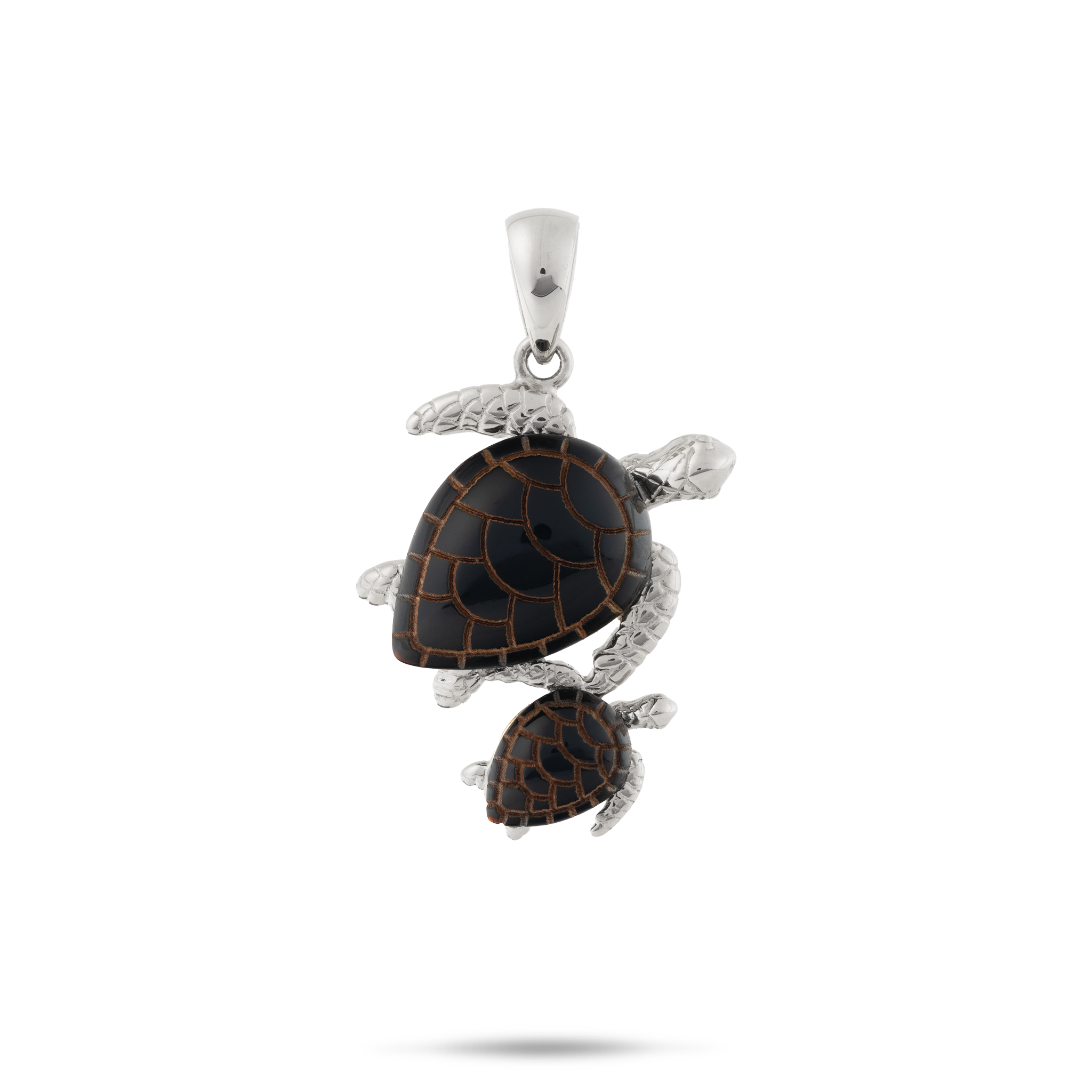 Honu Black Coral Pendant in White Gold - 24mm