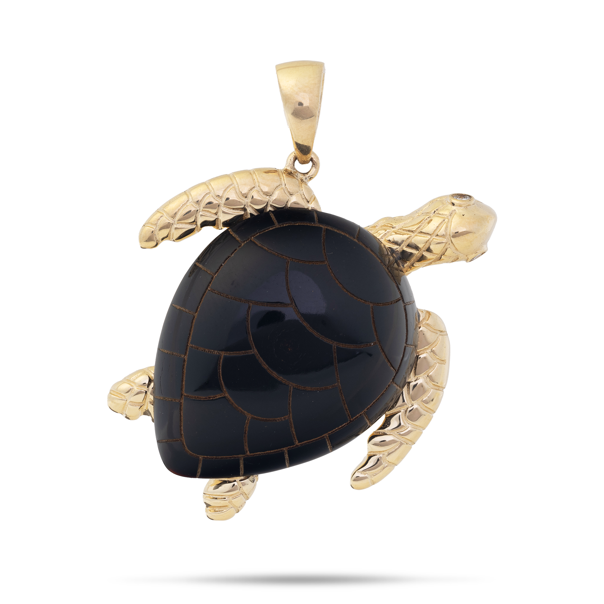 Honu Black Coral Pendant in Gold with Diamond - 30mm