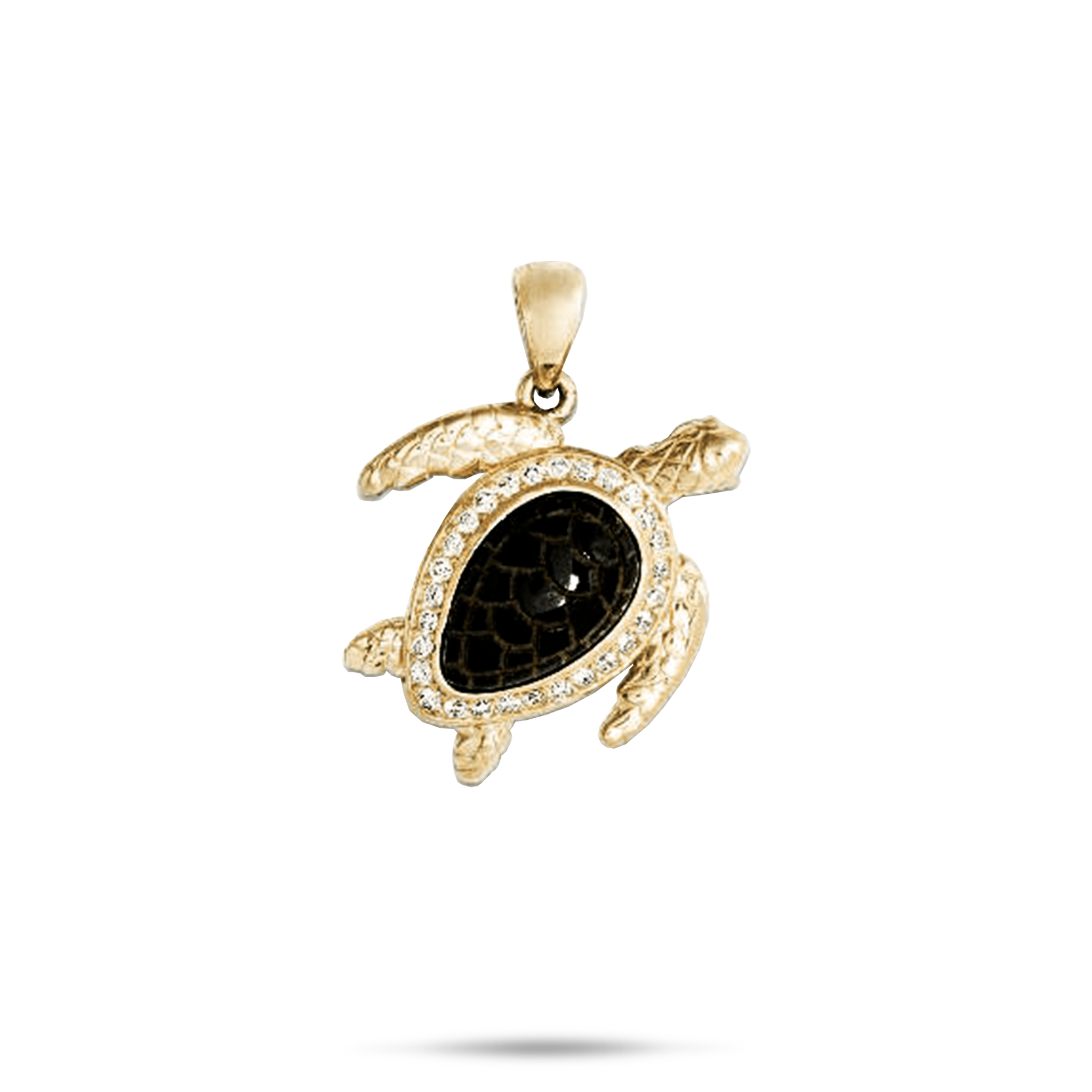 Honu Black Coral Pendant in Gold with Diamonds - 18mm