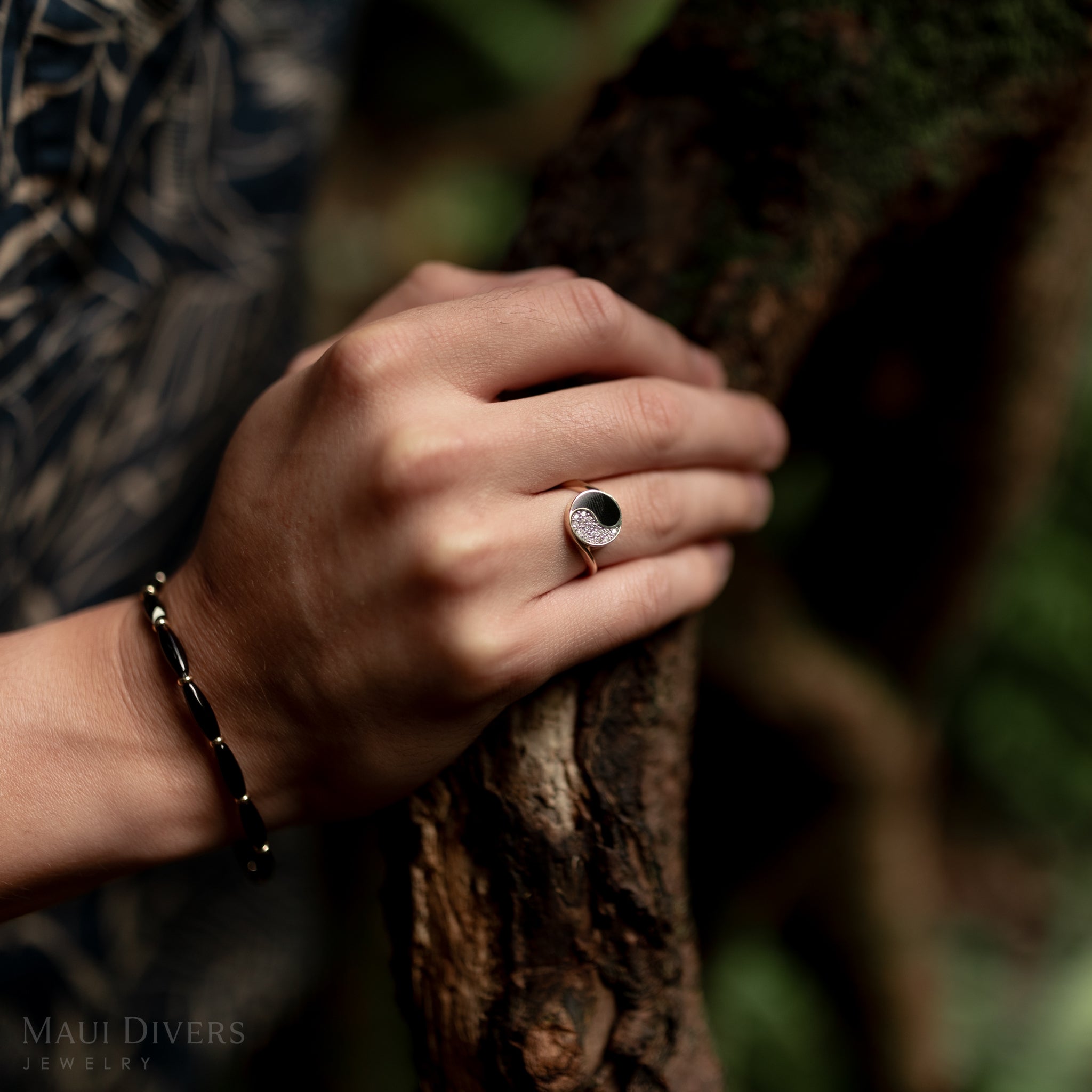 Black Coral Bracelet in Gold - Size 7-7.5"