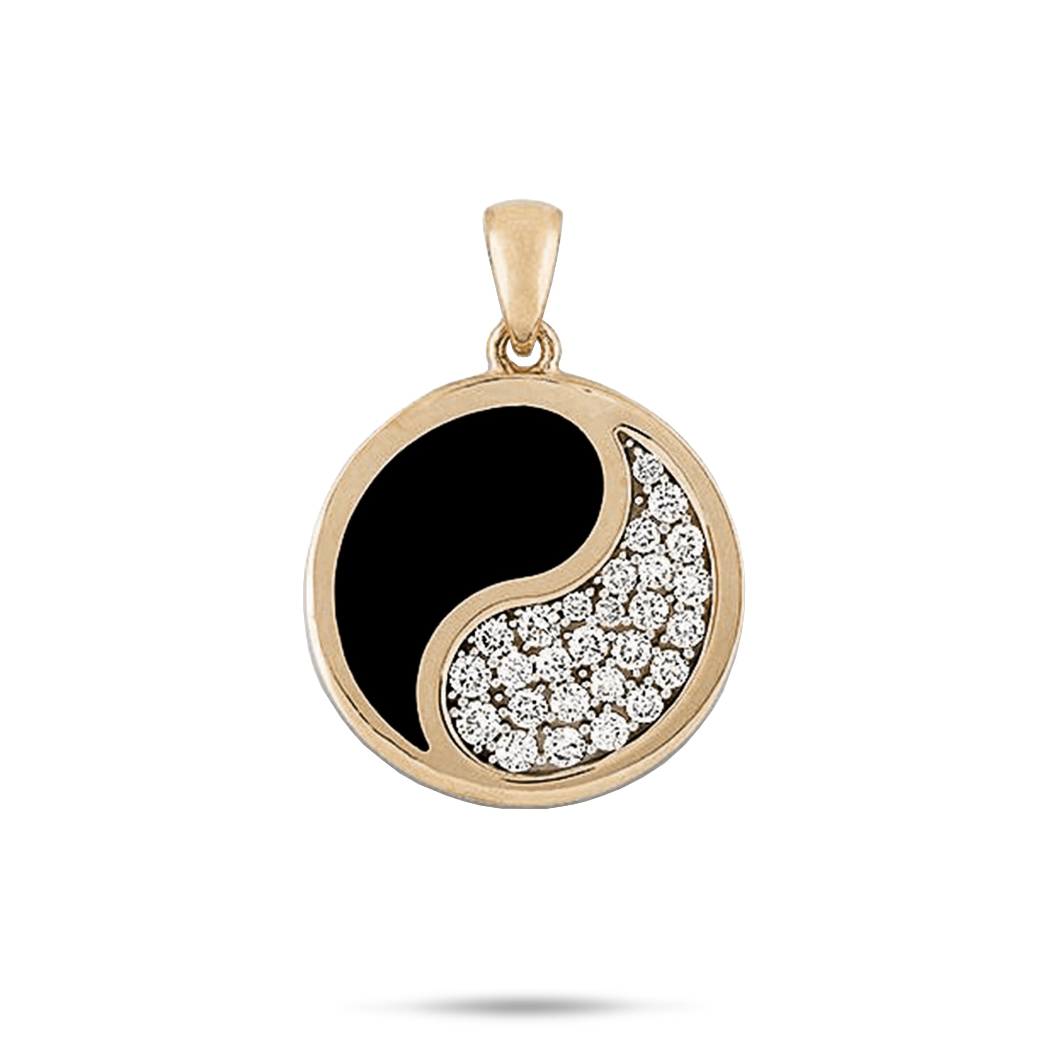 Yin Yang Black Coral Pendant in Gold with Diamonds - 22mm