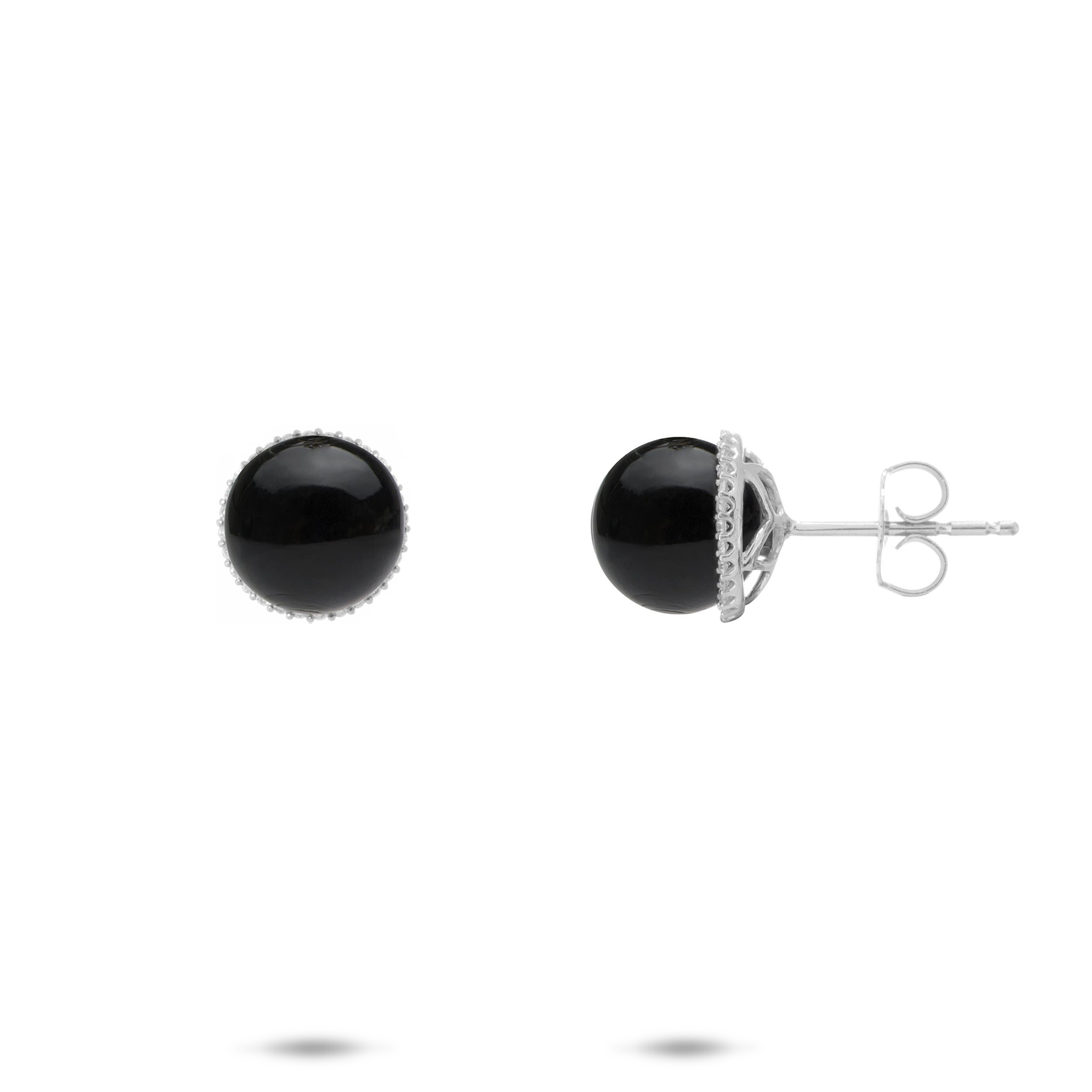 Halo Black Coral Earrings in White Gold with Diamonds