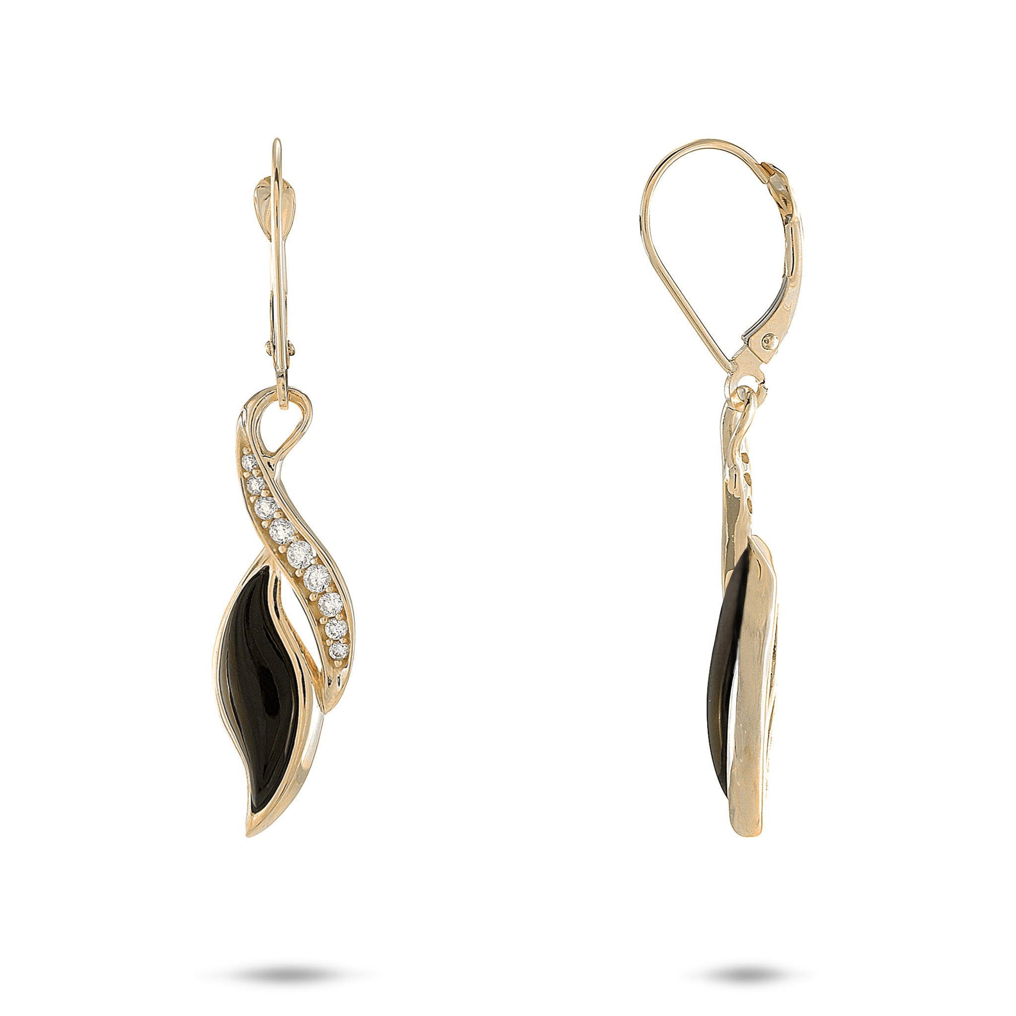 Paradise Black Coral Earrings in Gold with Diamonds