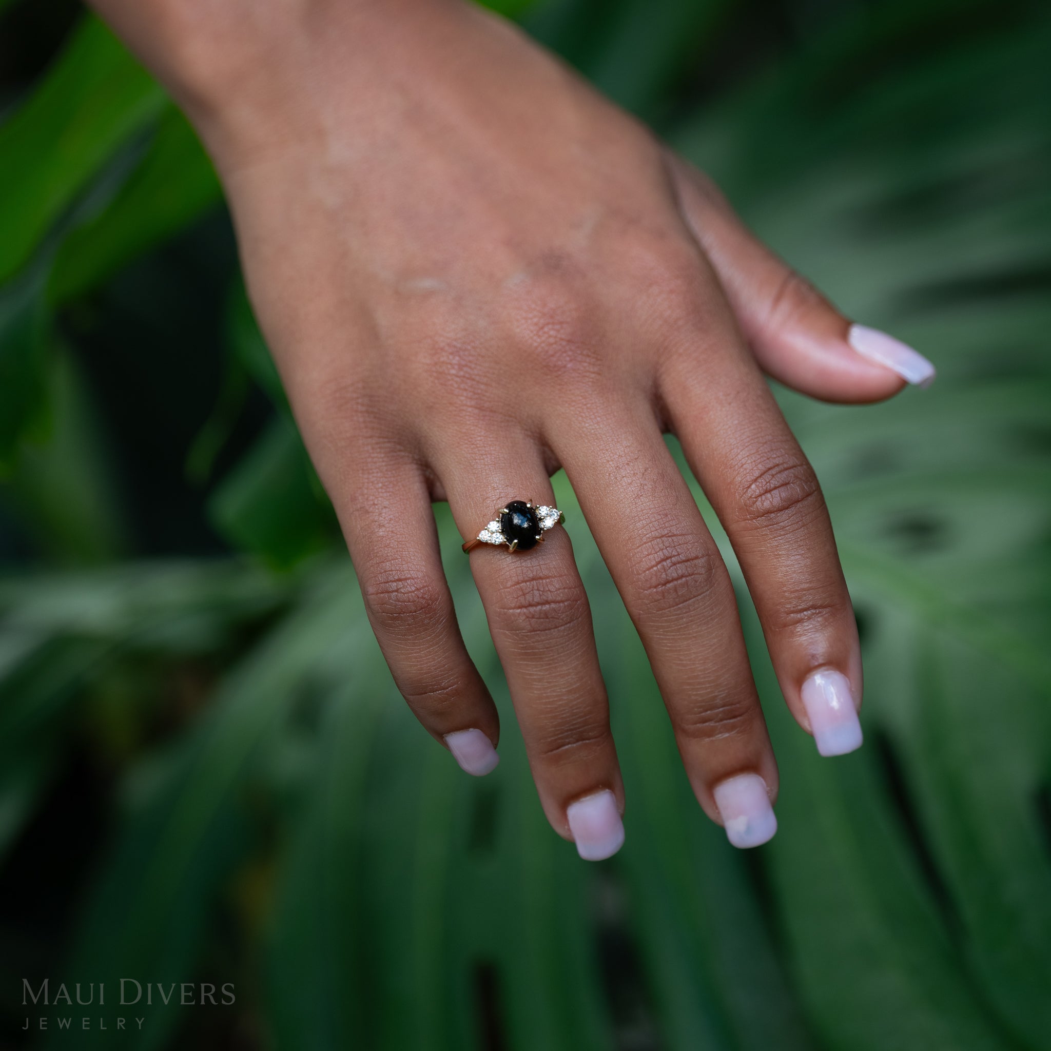 Black Coral Ring in Gold with Diamonds