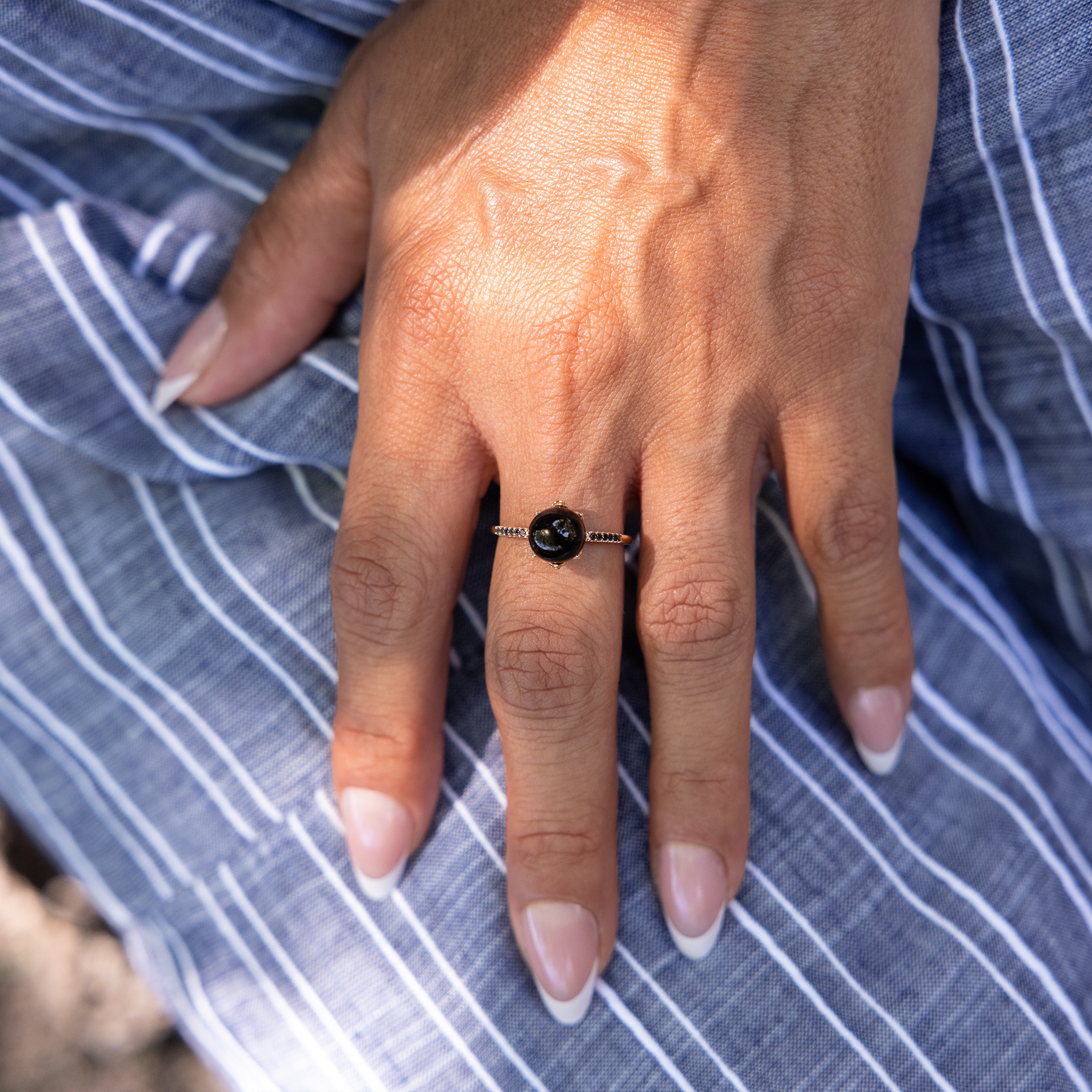 Night Blossom Black Coral Ring in Gold with Black Diamonds - 7-7.9mm