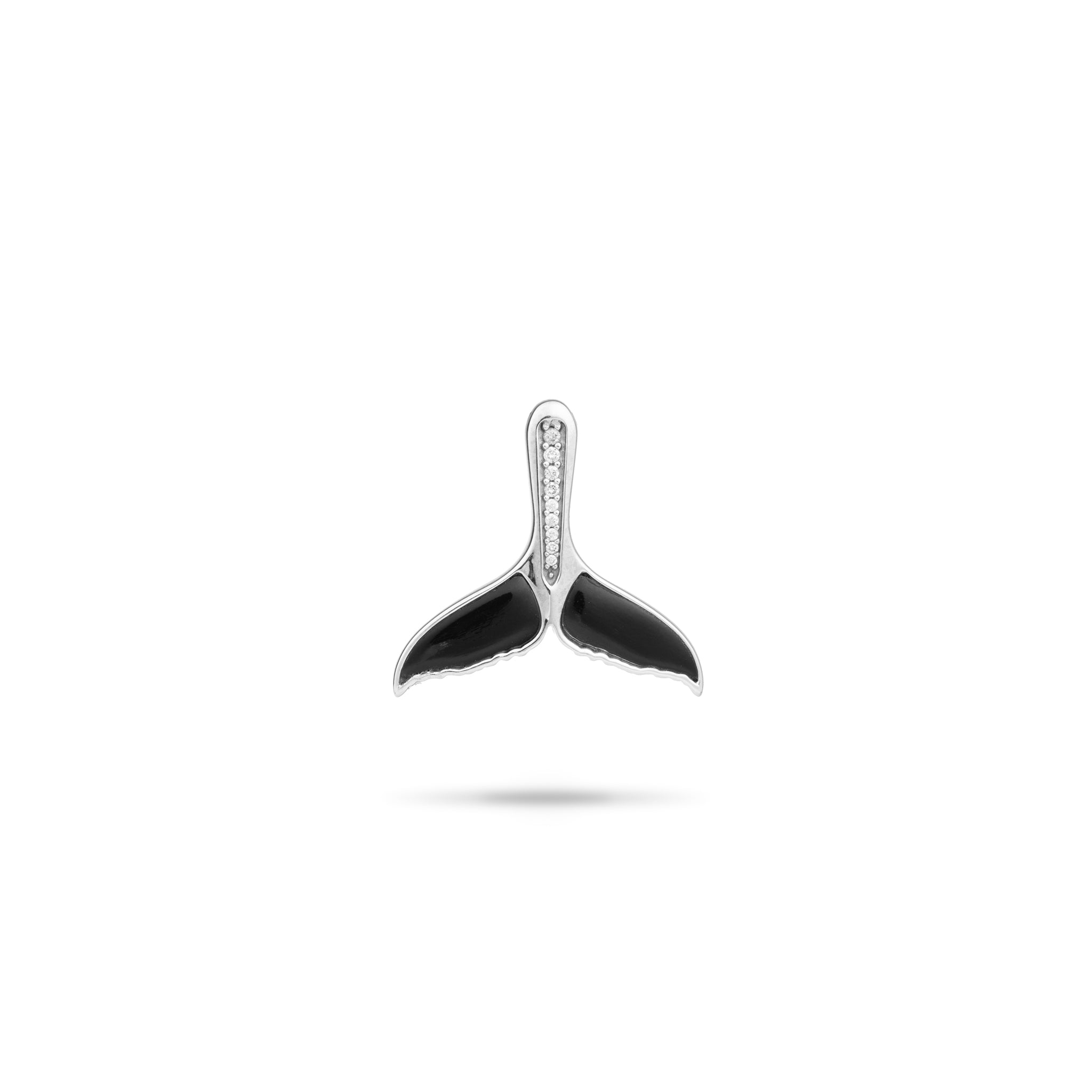Sealife Whale Tail Black Coral Pendant in White Gold with Diamonds - 22mm