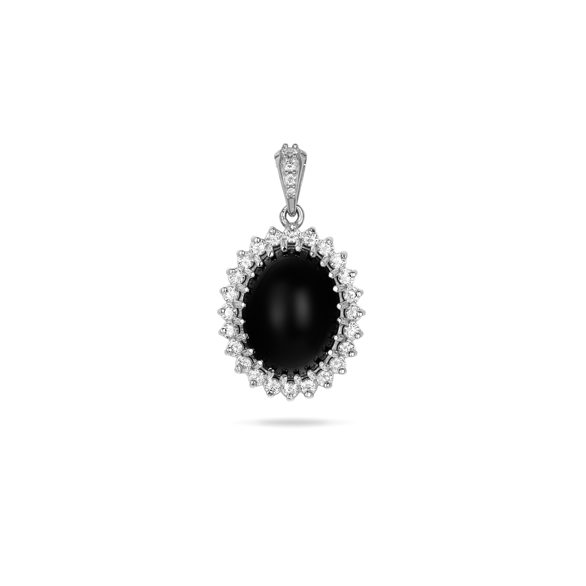 Princess Kaʻiulani Black Coral Pendant in White Gold with Diamonds - 16mm - Maui Divers Jewelry