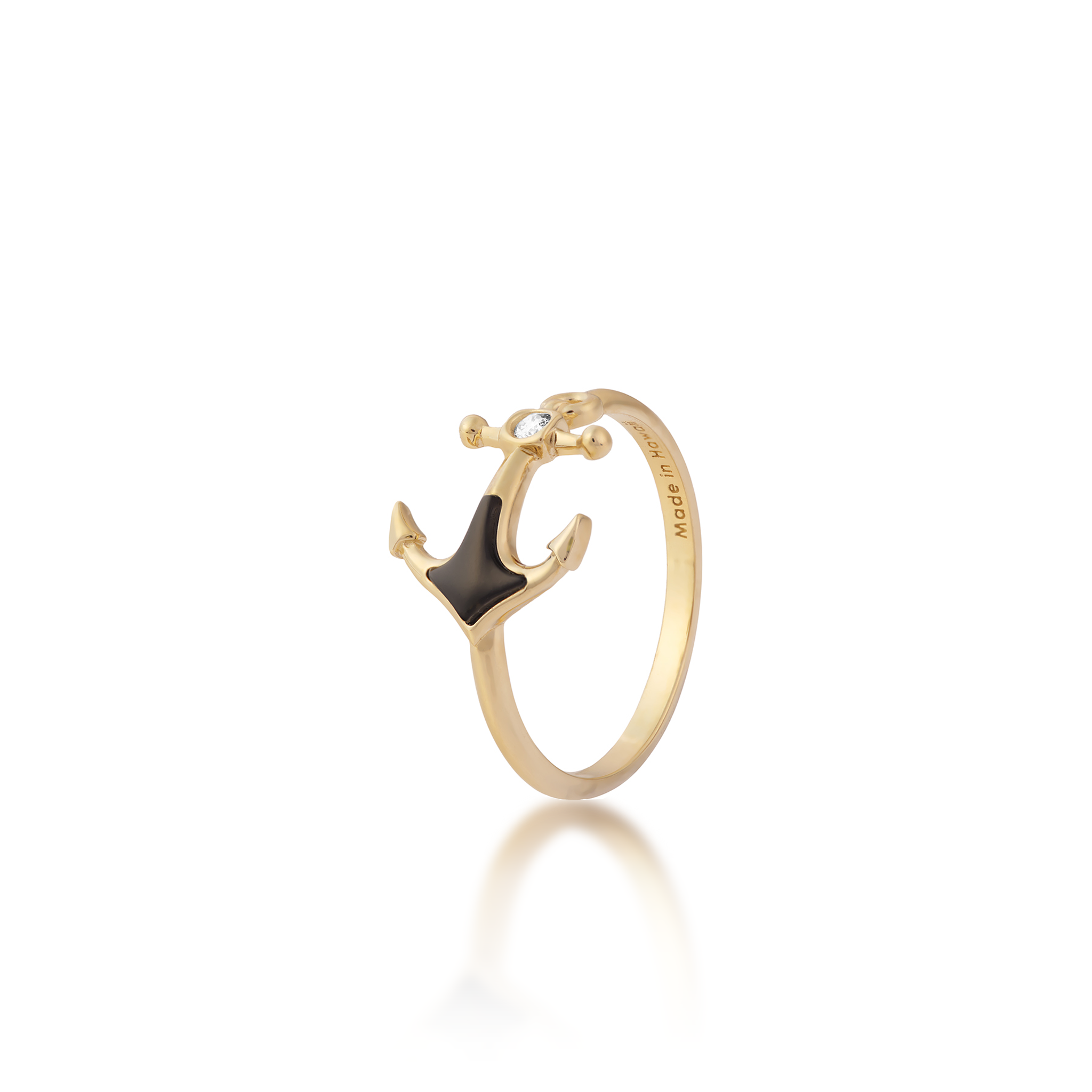 Sealife Anchor Black Coral Ring in Gold with Diamonds - 11mm