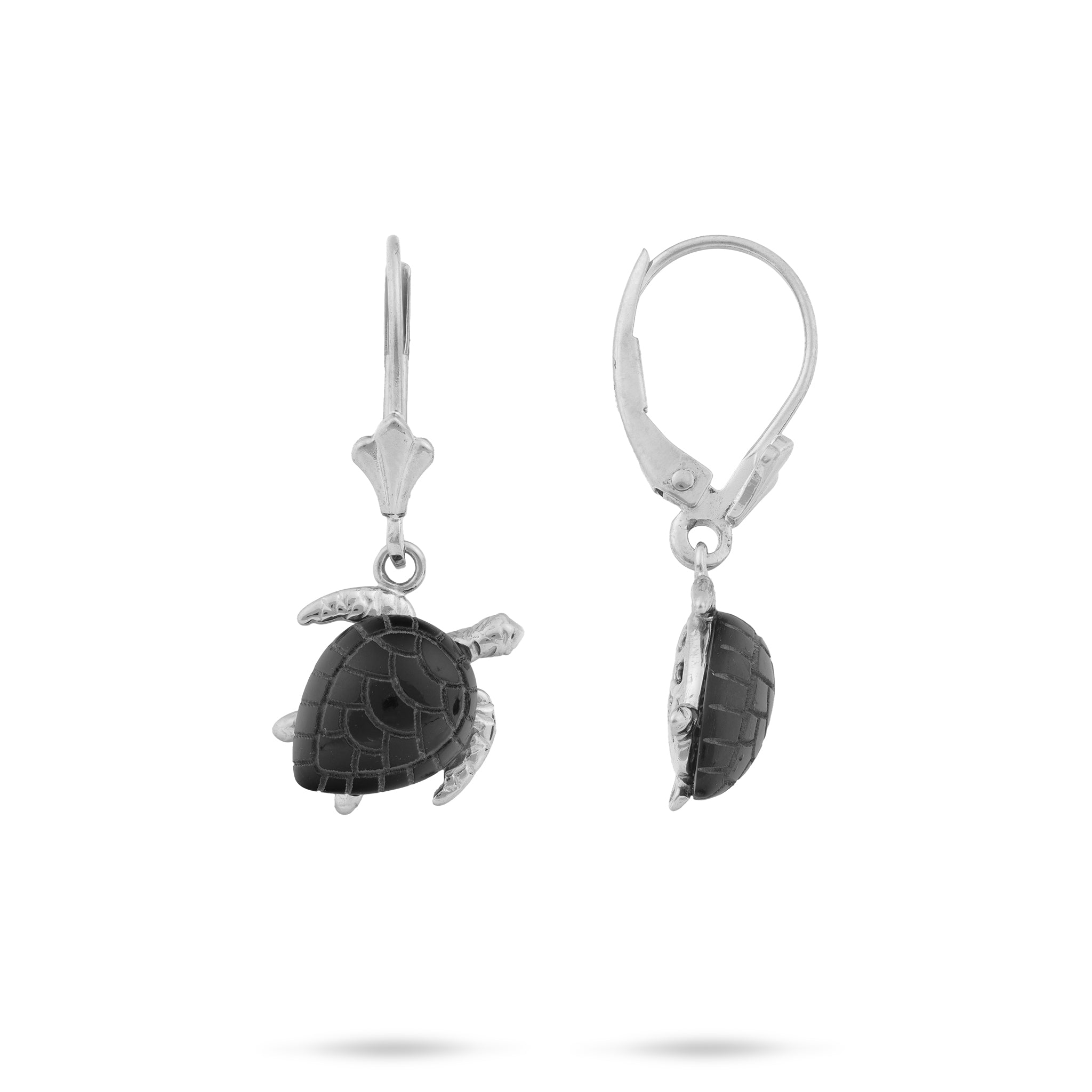 Honu Black Coral Earrings in White Gold - 12mm