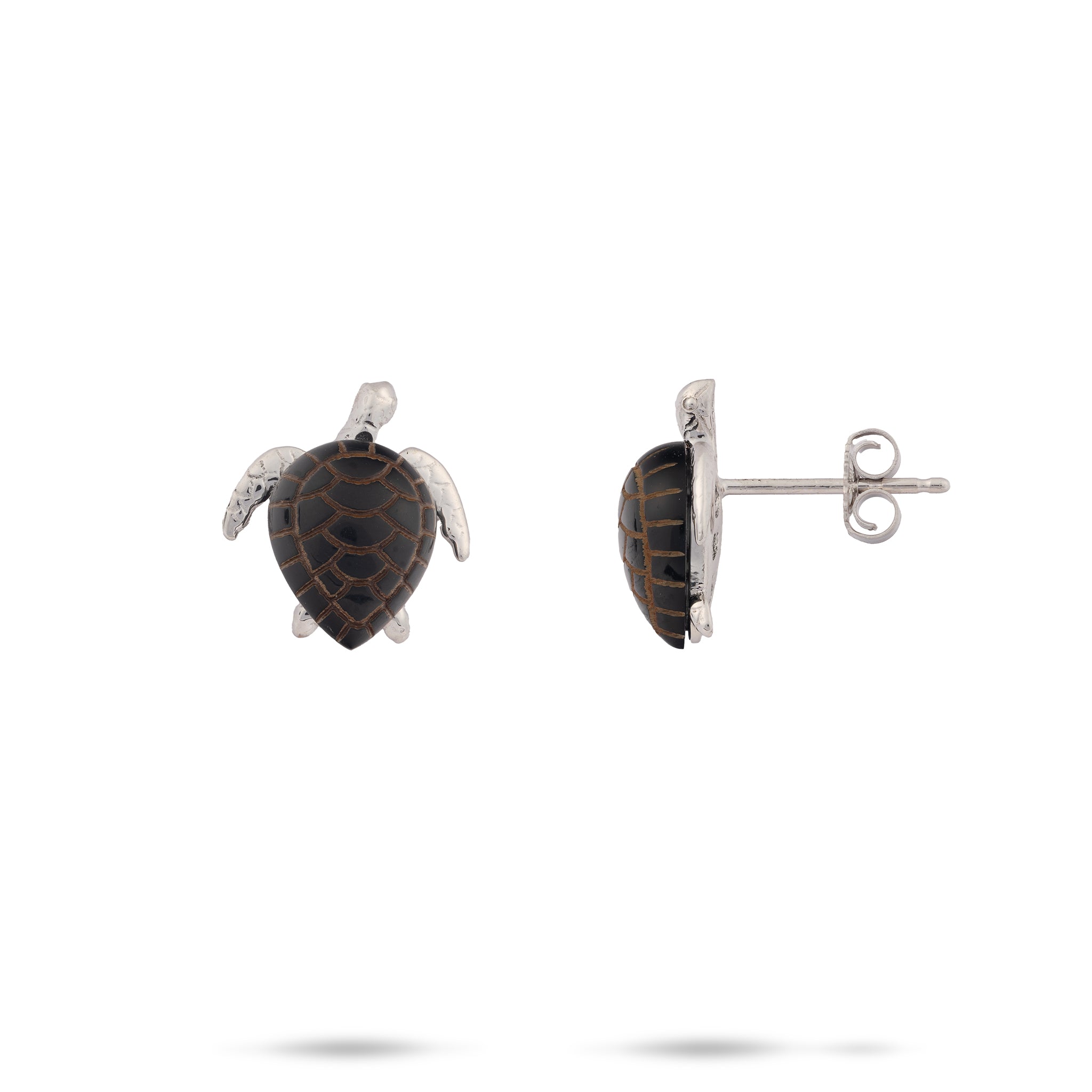 Honu Black Coral Earrings in White Gold - 12mm