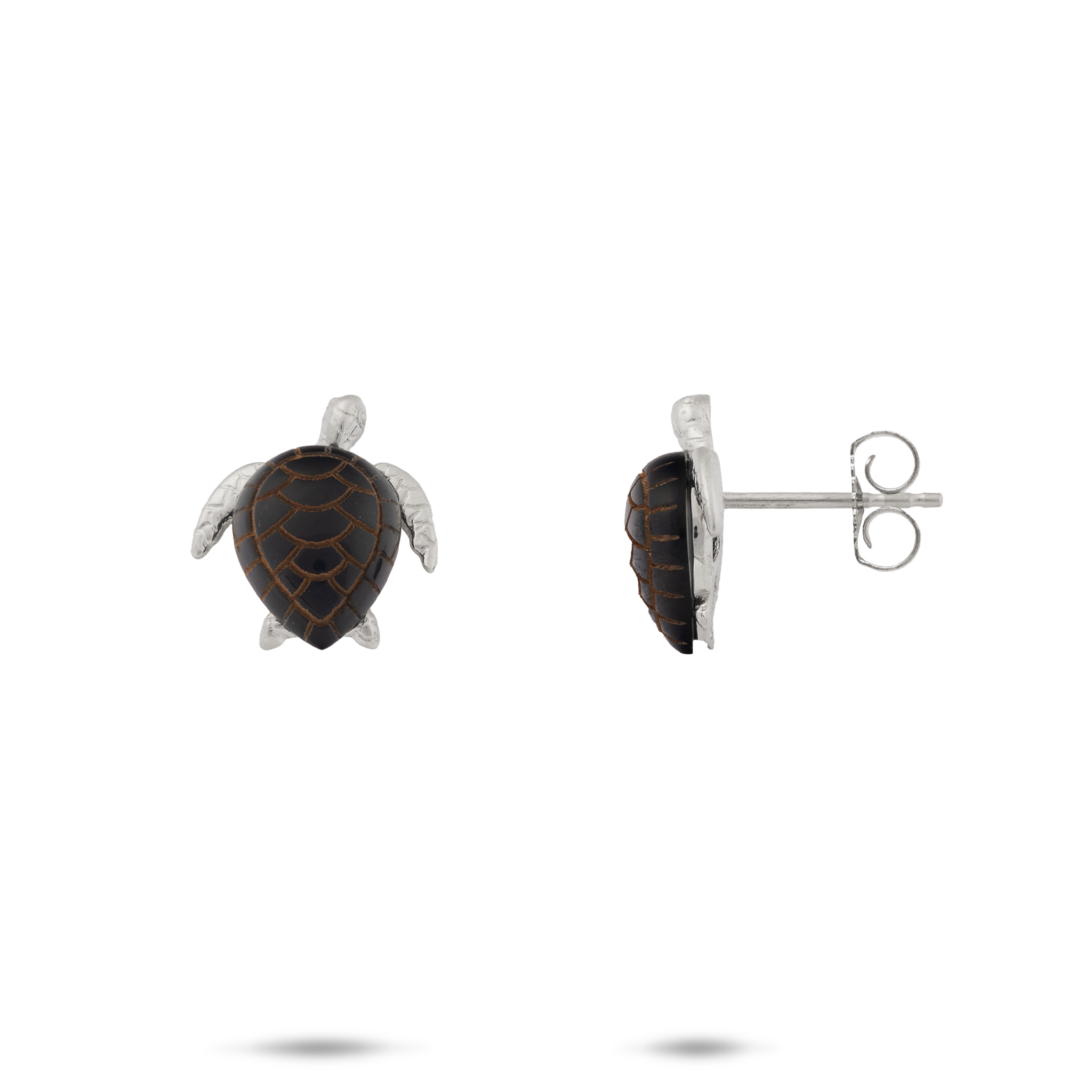 Honu Black Coral Earrings in White Gold - 12mm