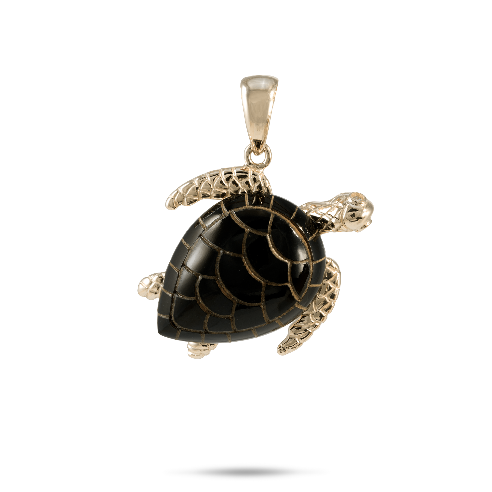 Honu Black Coral Pendant in Gold with Diamonds - 26mm