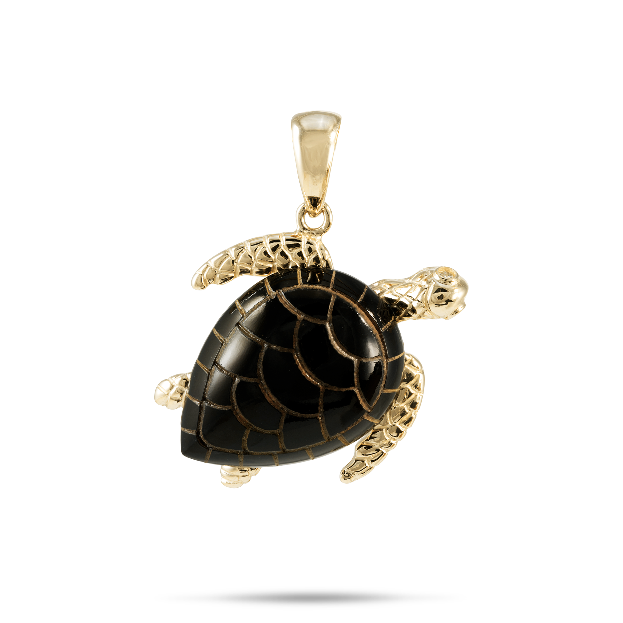Honu Black Coral Pendant in Gold with Diamonds - 21mm