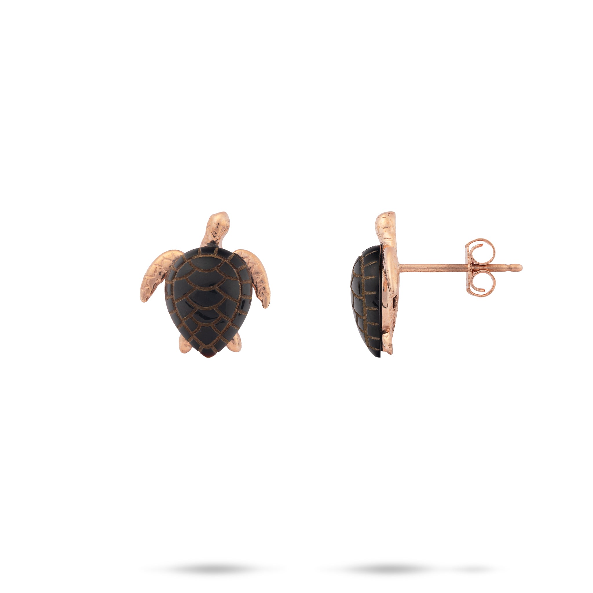 Honu Black Coral Earrings in Rose Gold - 12mm