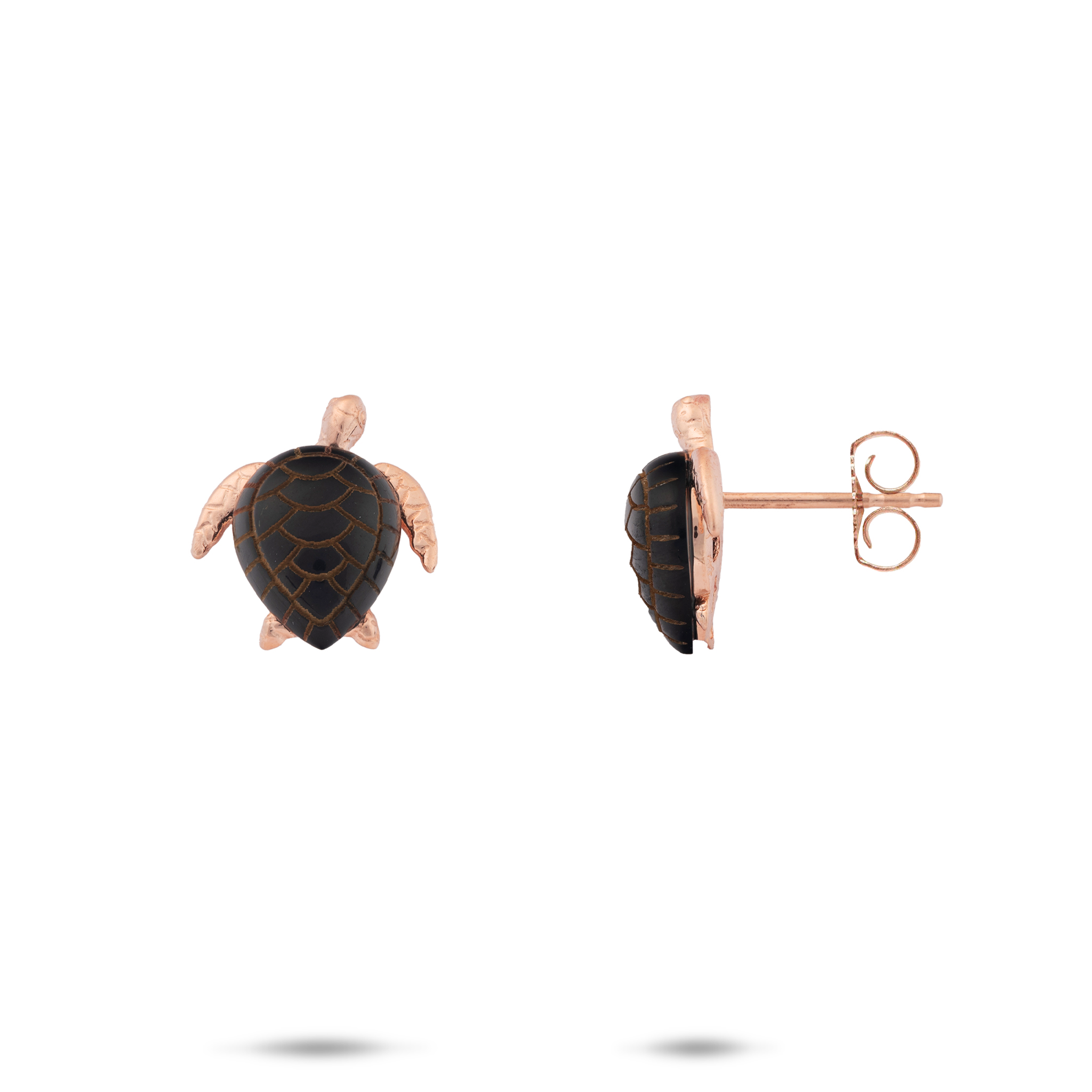 Honu Black Coral Earrings in Rose Gold - 13mm
