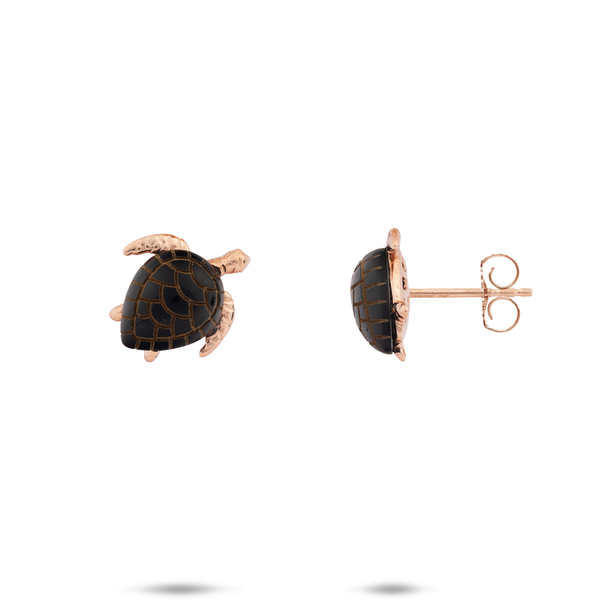 Honu Black Coral Earrings in Rose Gold - 11mm