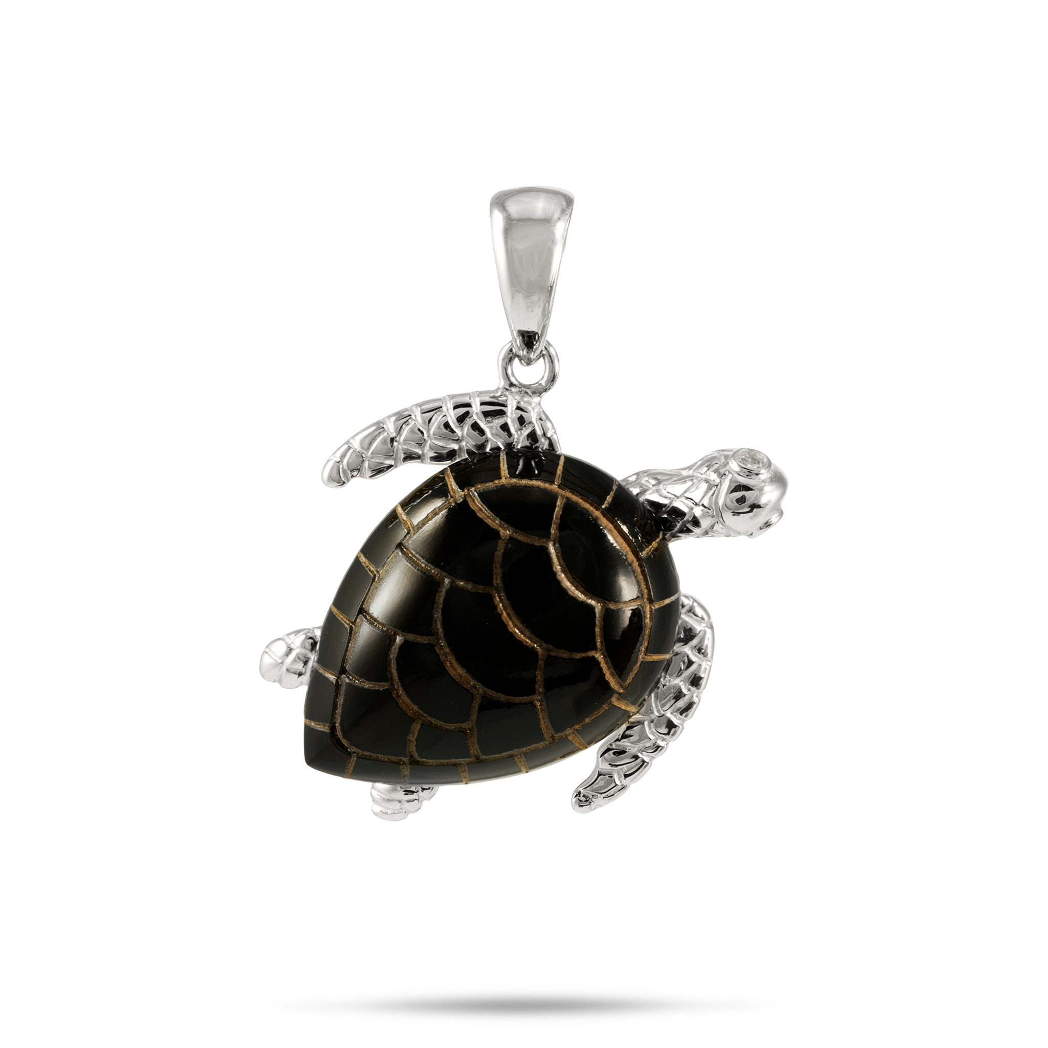 Honu Black Coral Pendant in White Gold with Diamonds - 21mm