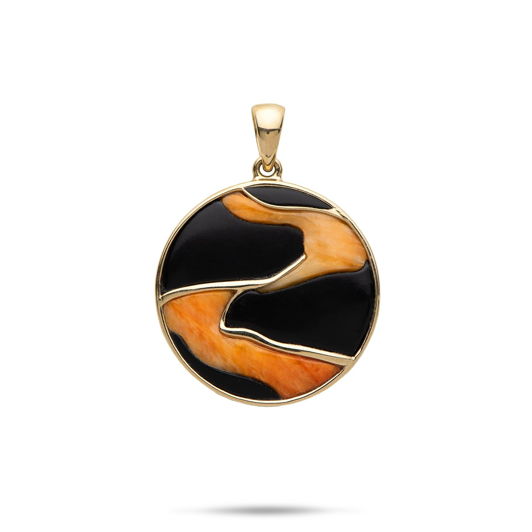 Lava Flow Black Coral and Spiny Oyster Pendant in Gold - 22mm