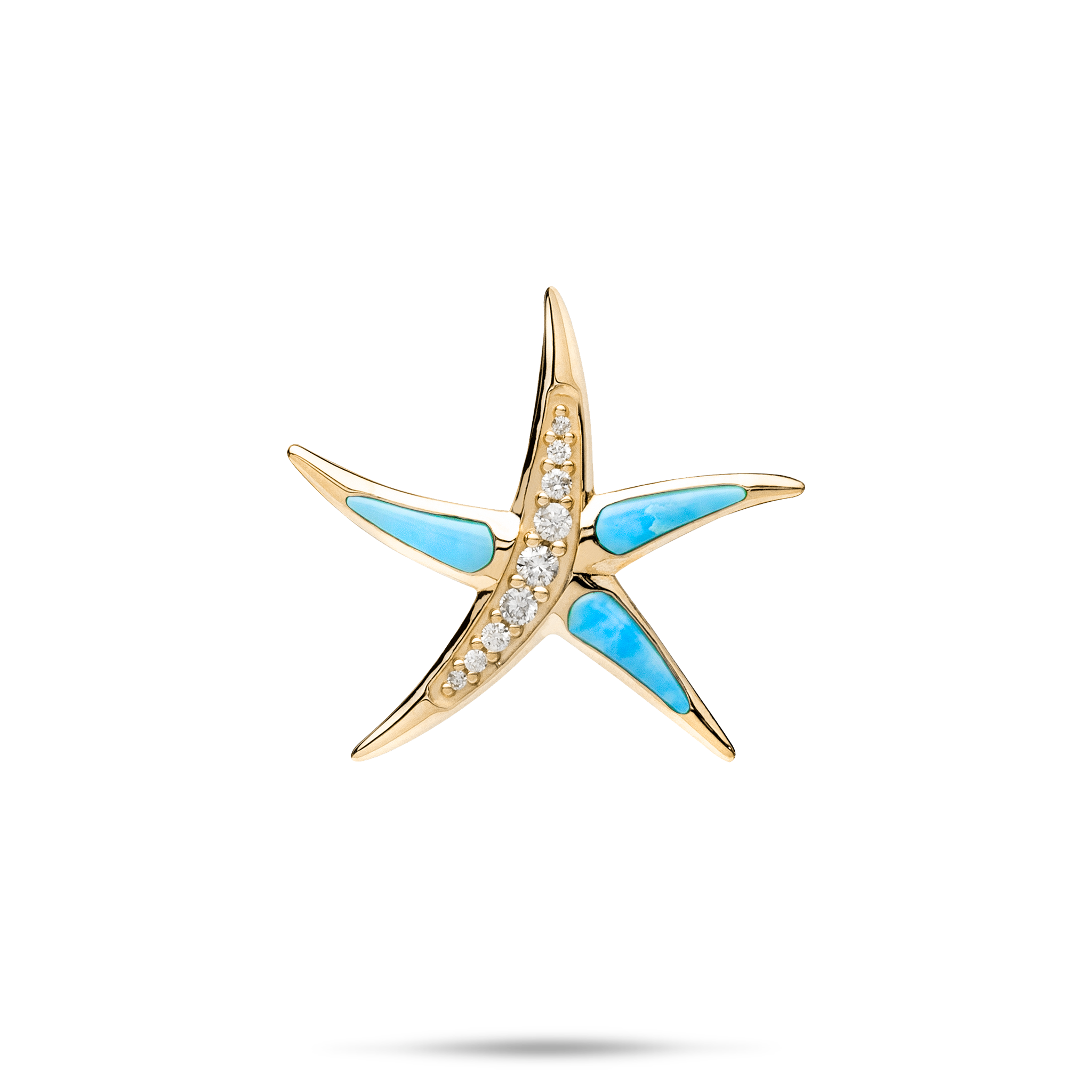 Sealife Starfish Turquoise Pendant in Gold with Diamonds - 23mm