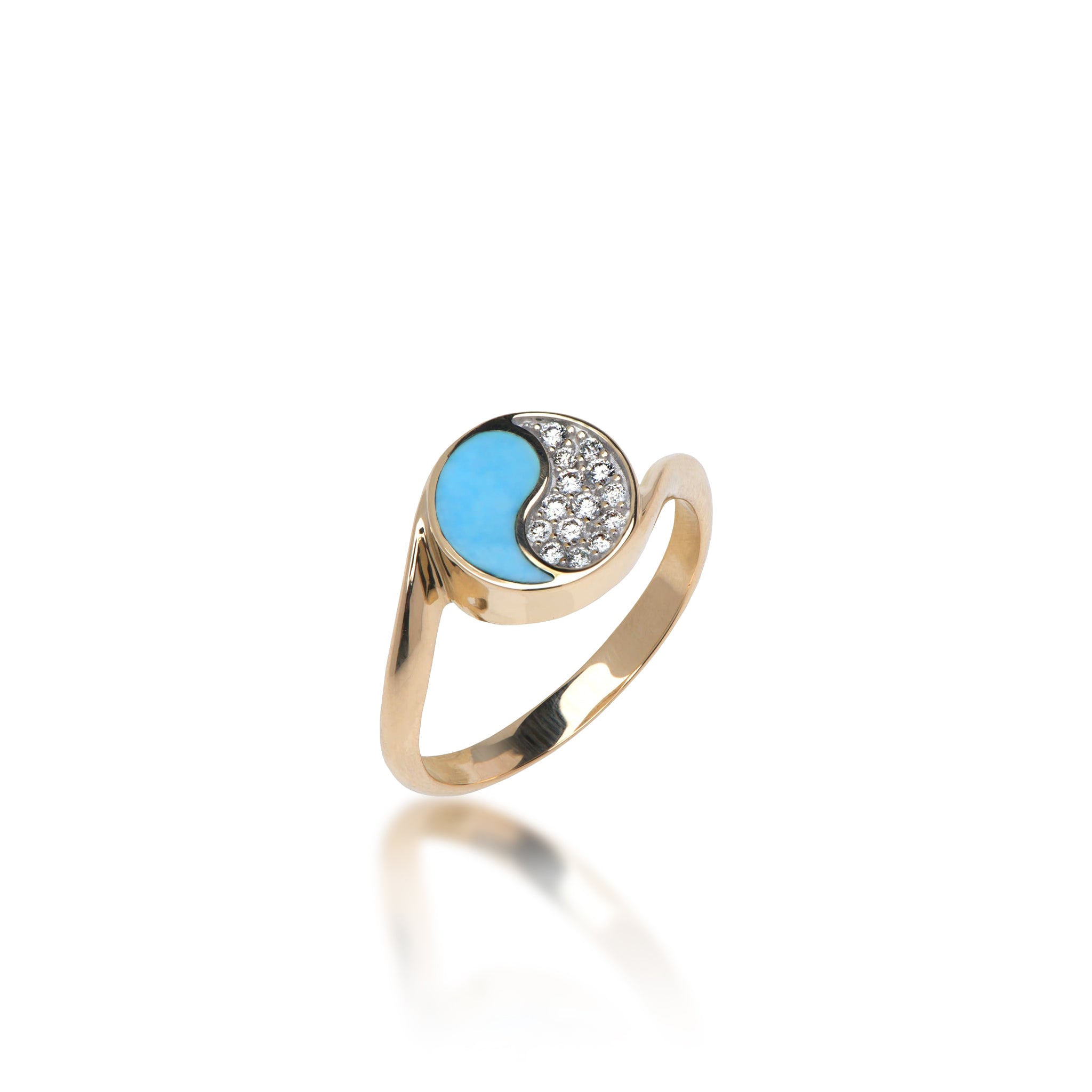 Yin Yang Turquoise Ring in Gold with Diamonds - 10mm