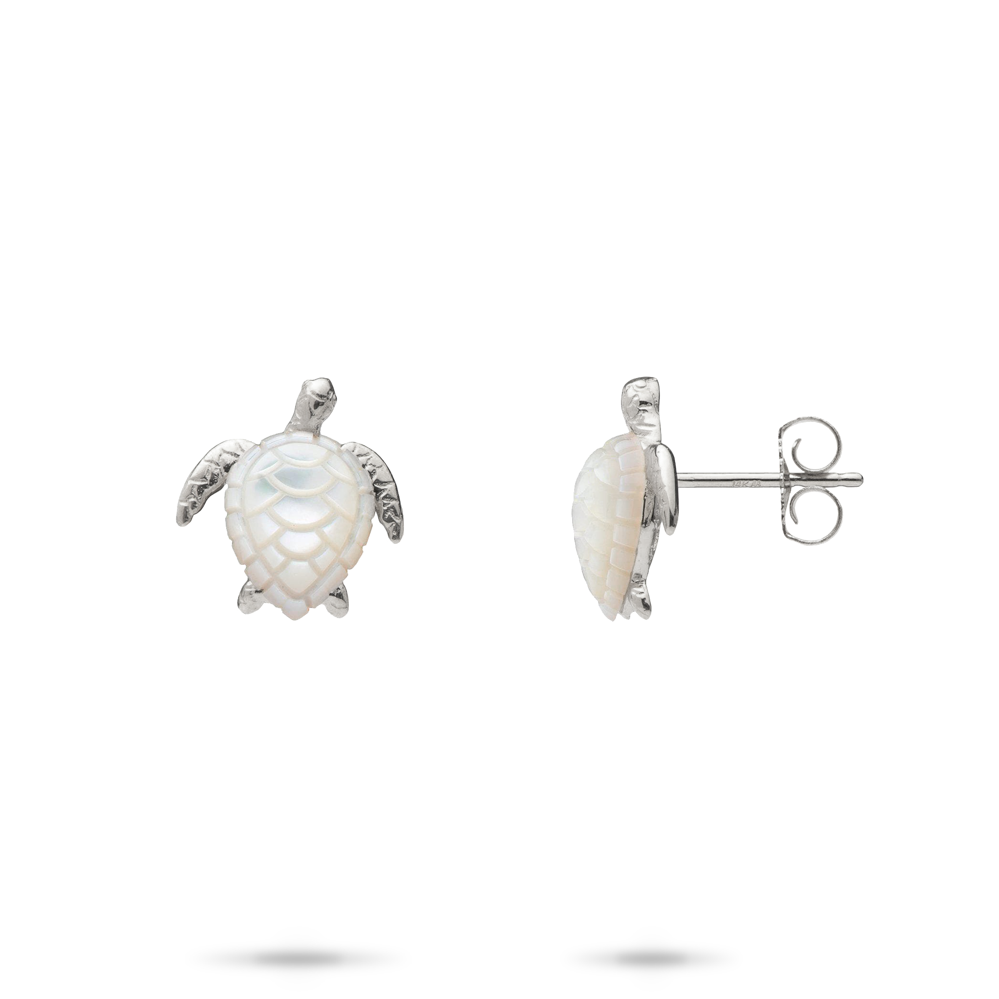 Honu Mother of Pearl Earrings in White Gold - 13mm