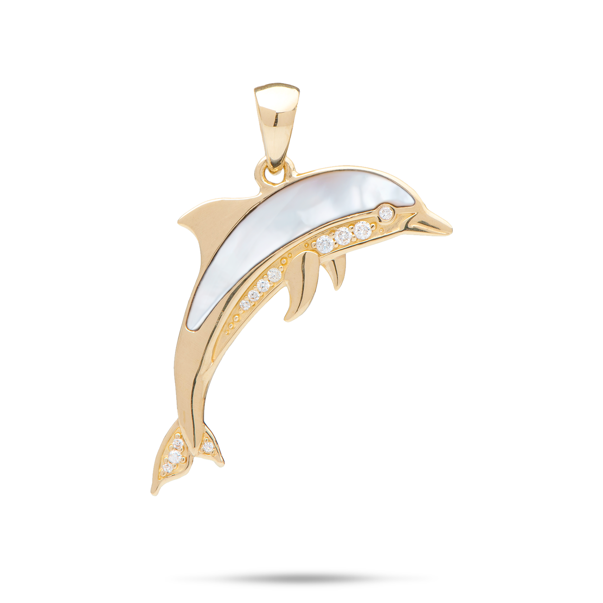 Sealife Dolphin Mother of Pearl Pendant in Gold with Diamonds - 29mm