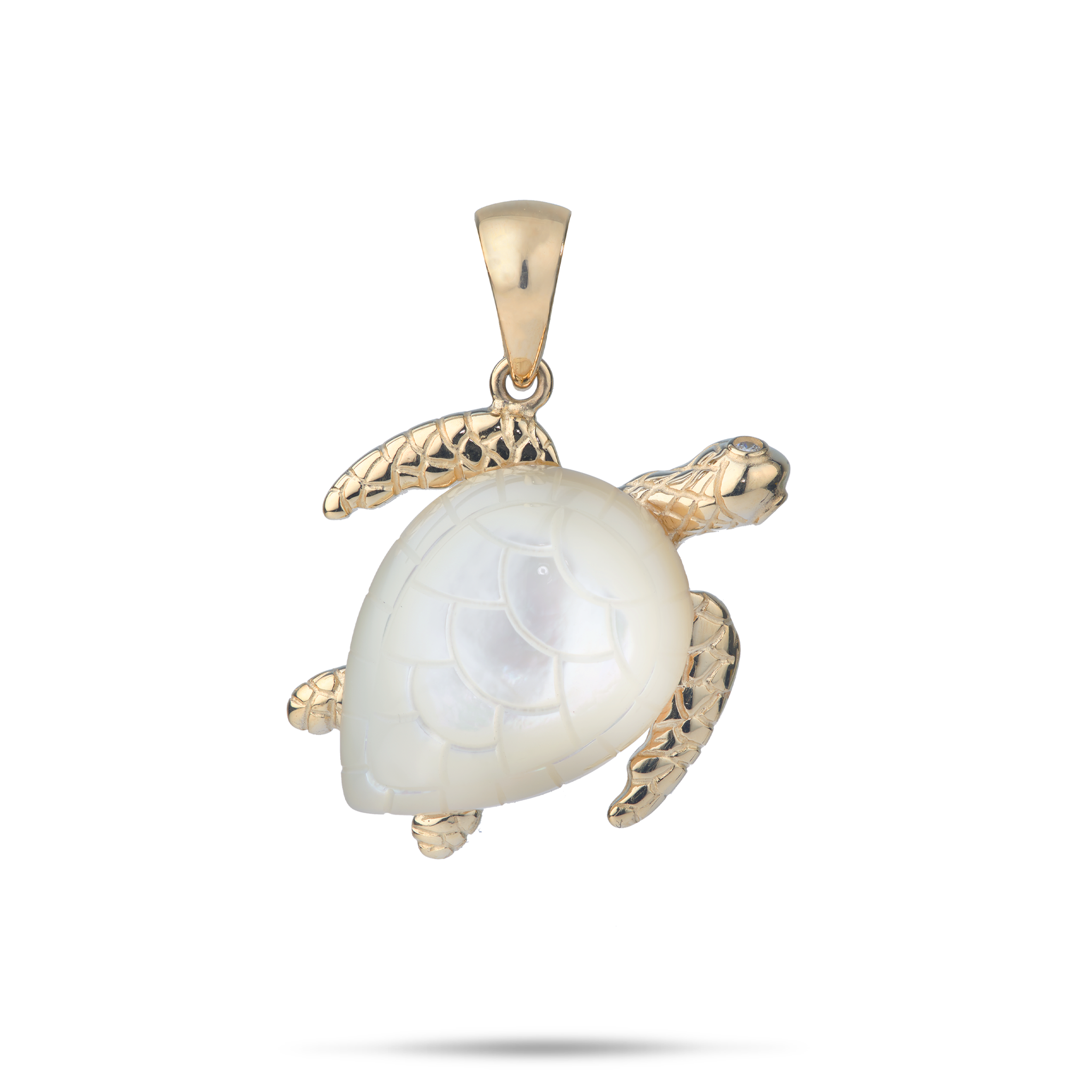 Honu Mother of Pearl Pendant in Gold with Diamonds - 26mm
