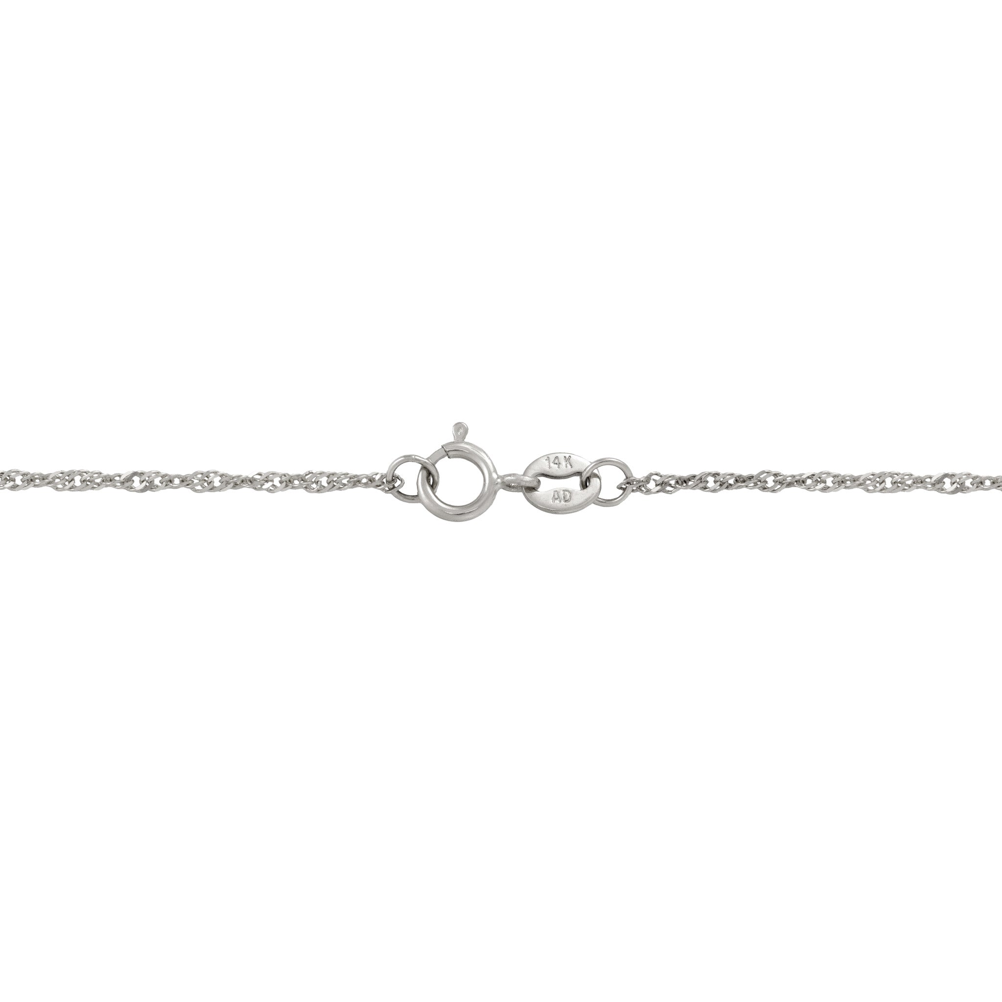 1.0mm Singapore Chain in White Gold O-clasp on white background
