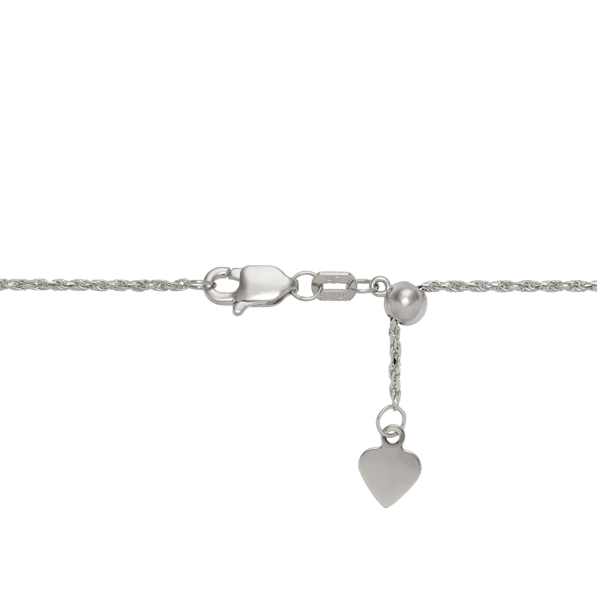 1.0mm Rope Chain in 14k White Gold with Lobster Claw Clasp and Adjustable Ball Mechanism