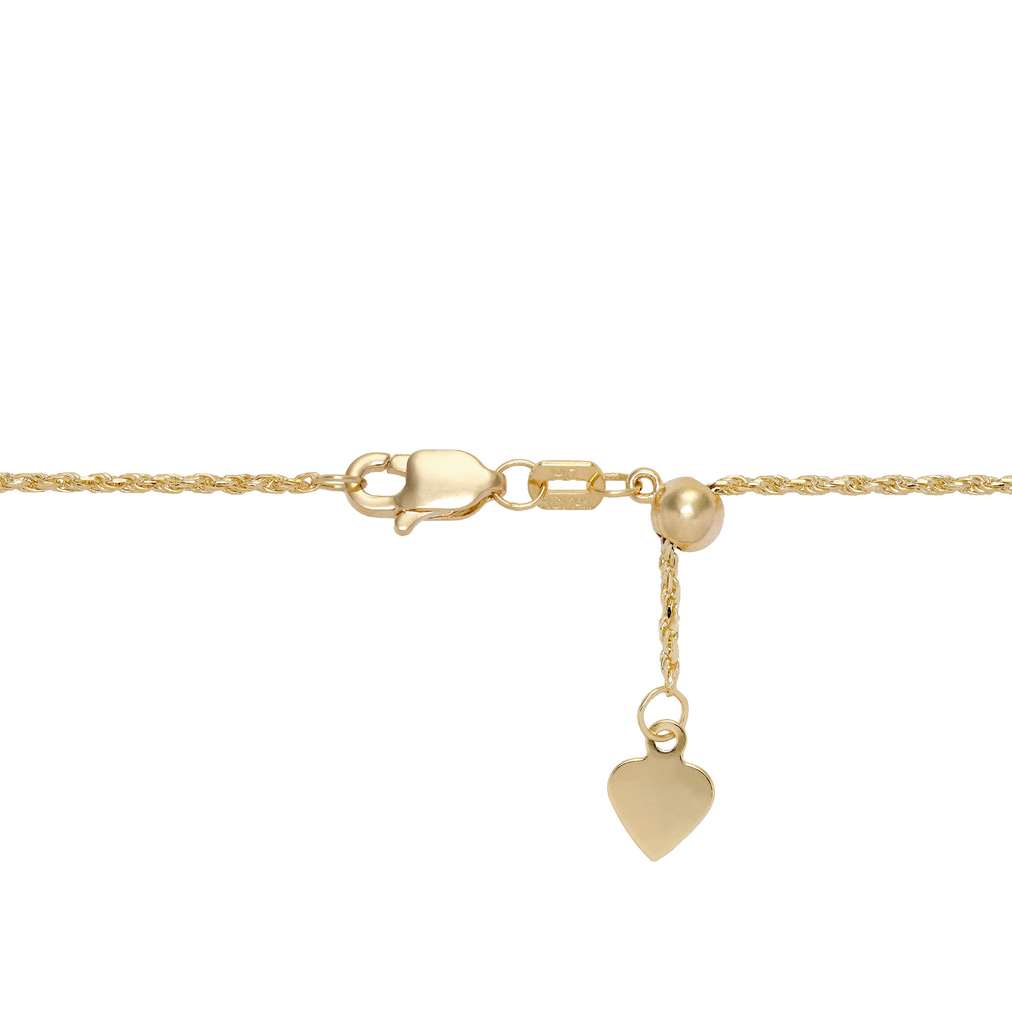 1.0mm Rope Chain in 14k Yellow Gold with Lobster Claw Clasp and Adjustable Ball Mechanism
