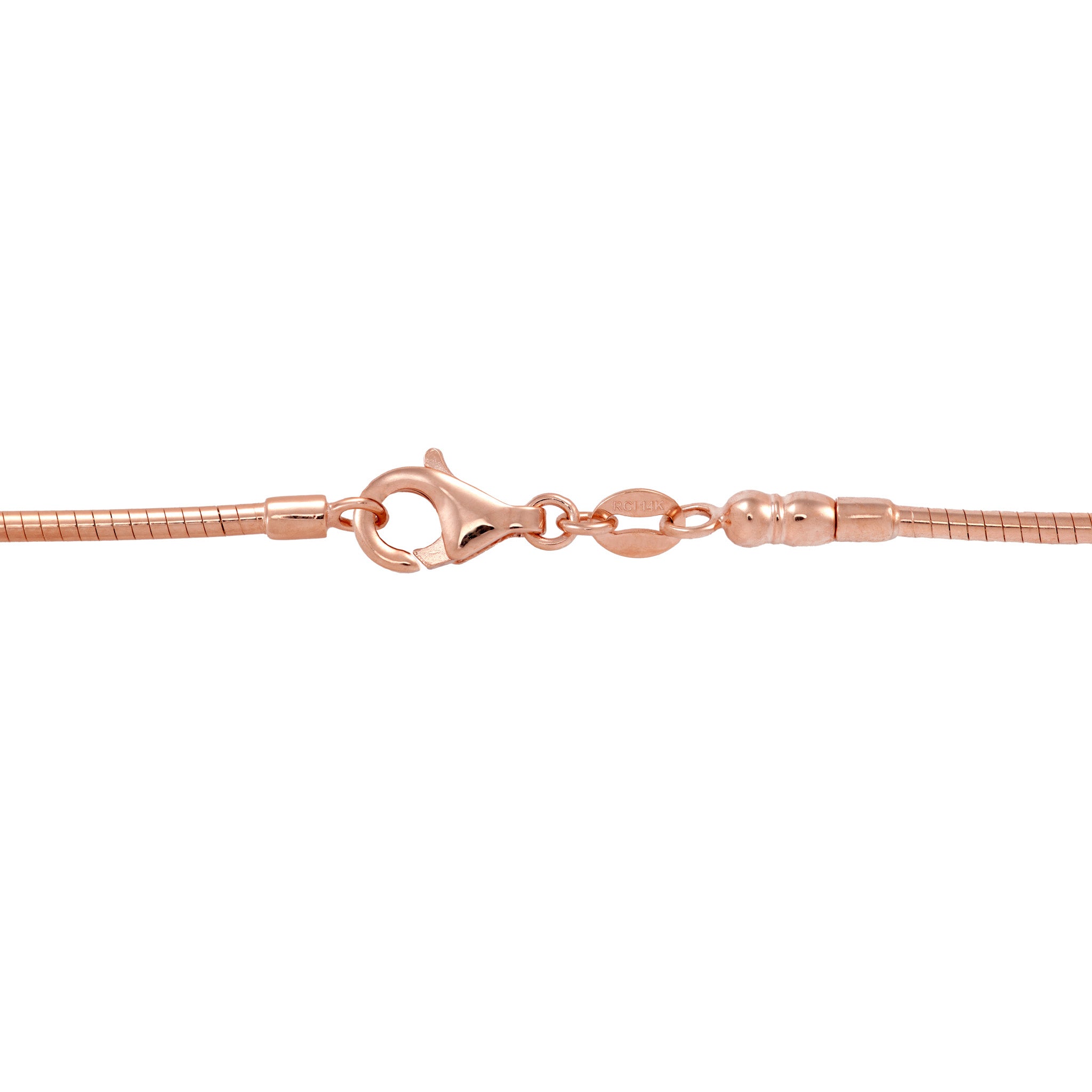 1.5mm Round Omega Chain in 14k Rose Gold with Lobster Claw Clasp