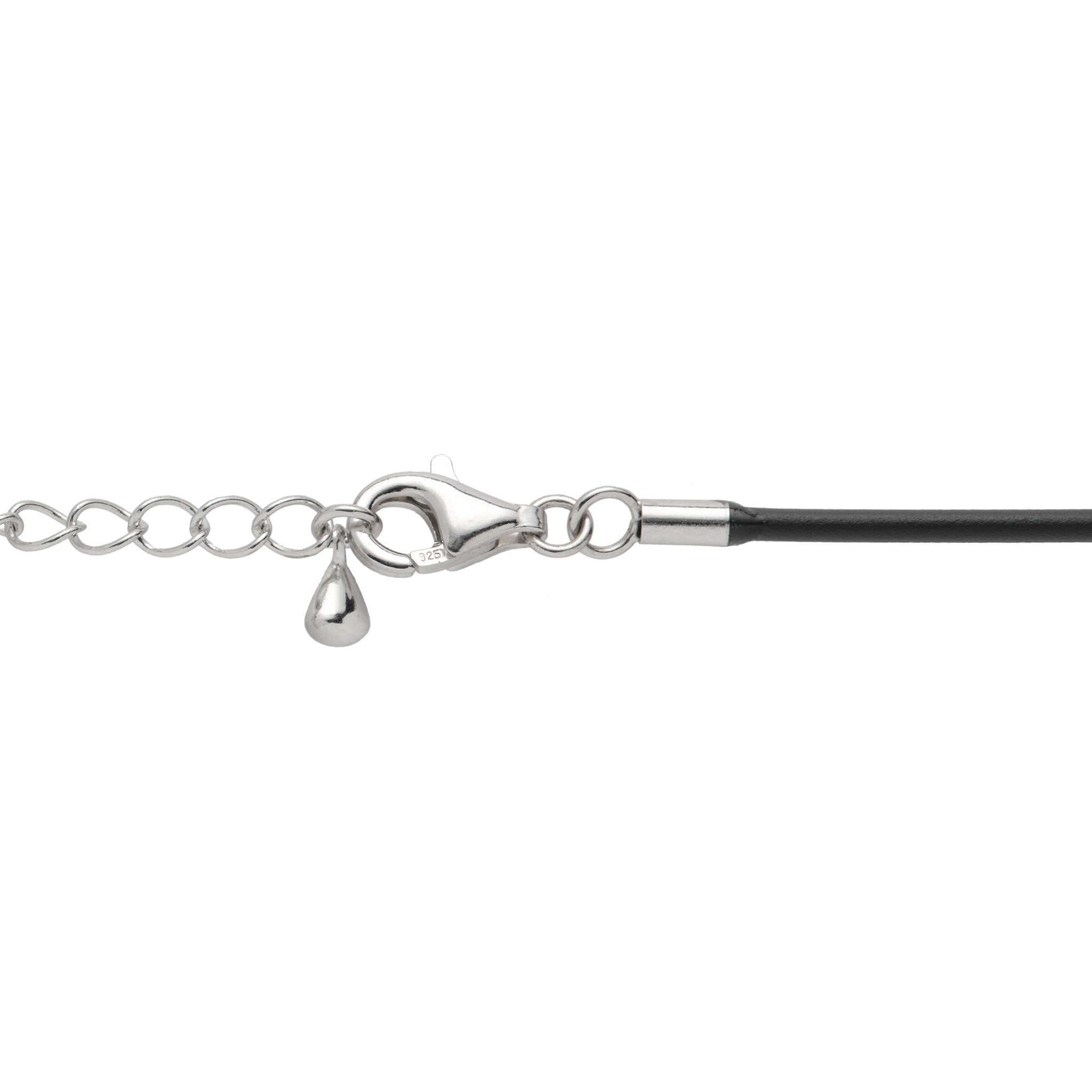 Black Rubber Cord Chain in Sterling Silver with Adjustable Lobster Claw Clasp