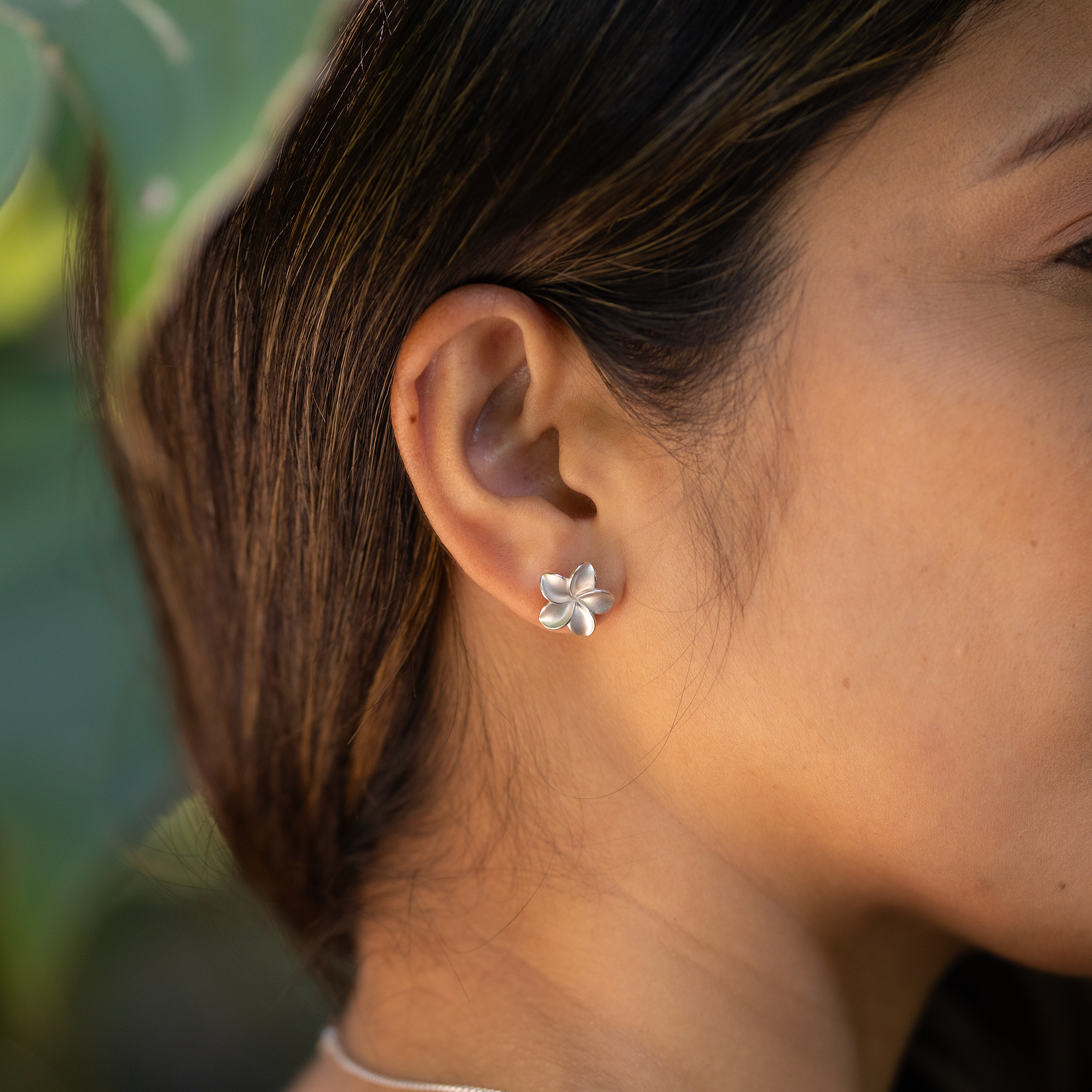 Plumeria Earrings in Sterling Silver - 13mm