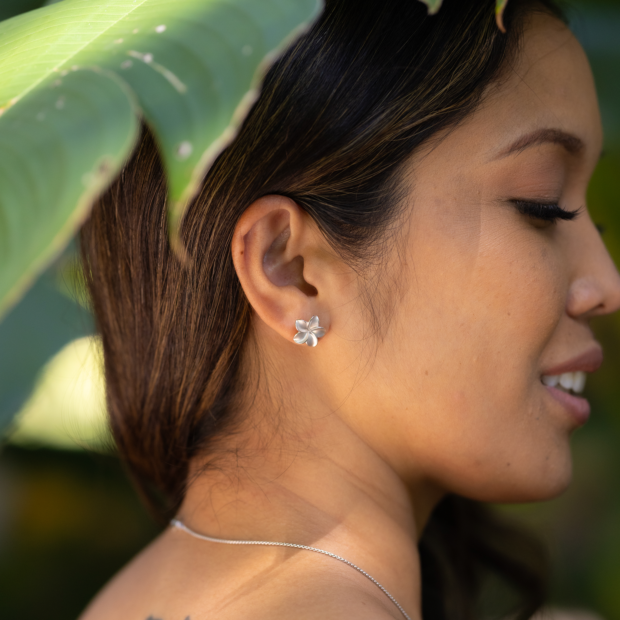 Plumeria Earrings in Sterling Silver - 13mm