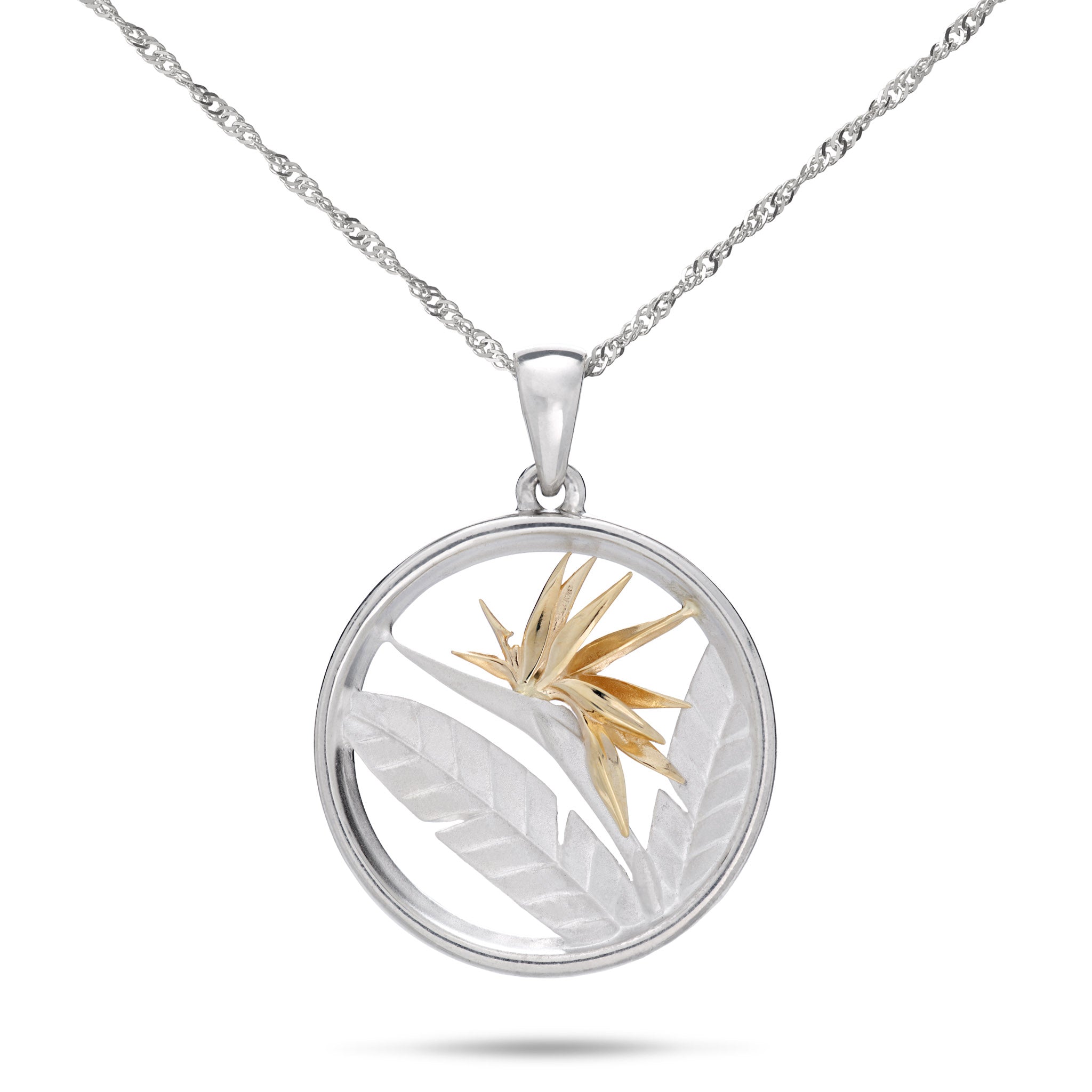 Birds of Paradise Pendant Necklace in Sterling Silver & Gold - 22mm
