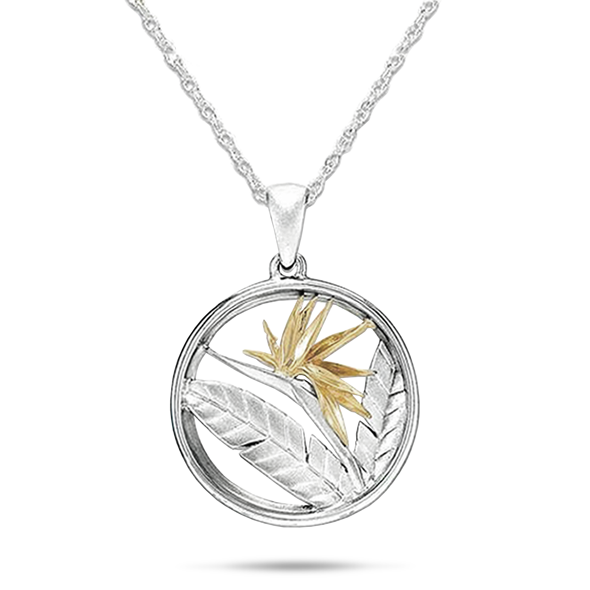 Birds of Paradise Pendant / Necklace in Sterling Silver & Gold - 22mm