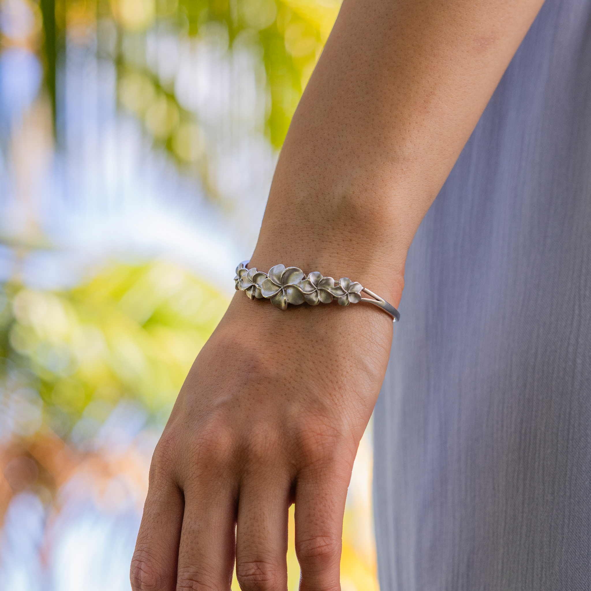 Plumeria Cuff Bracelet in Sterling Silver - 16mm