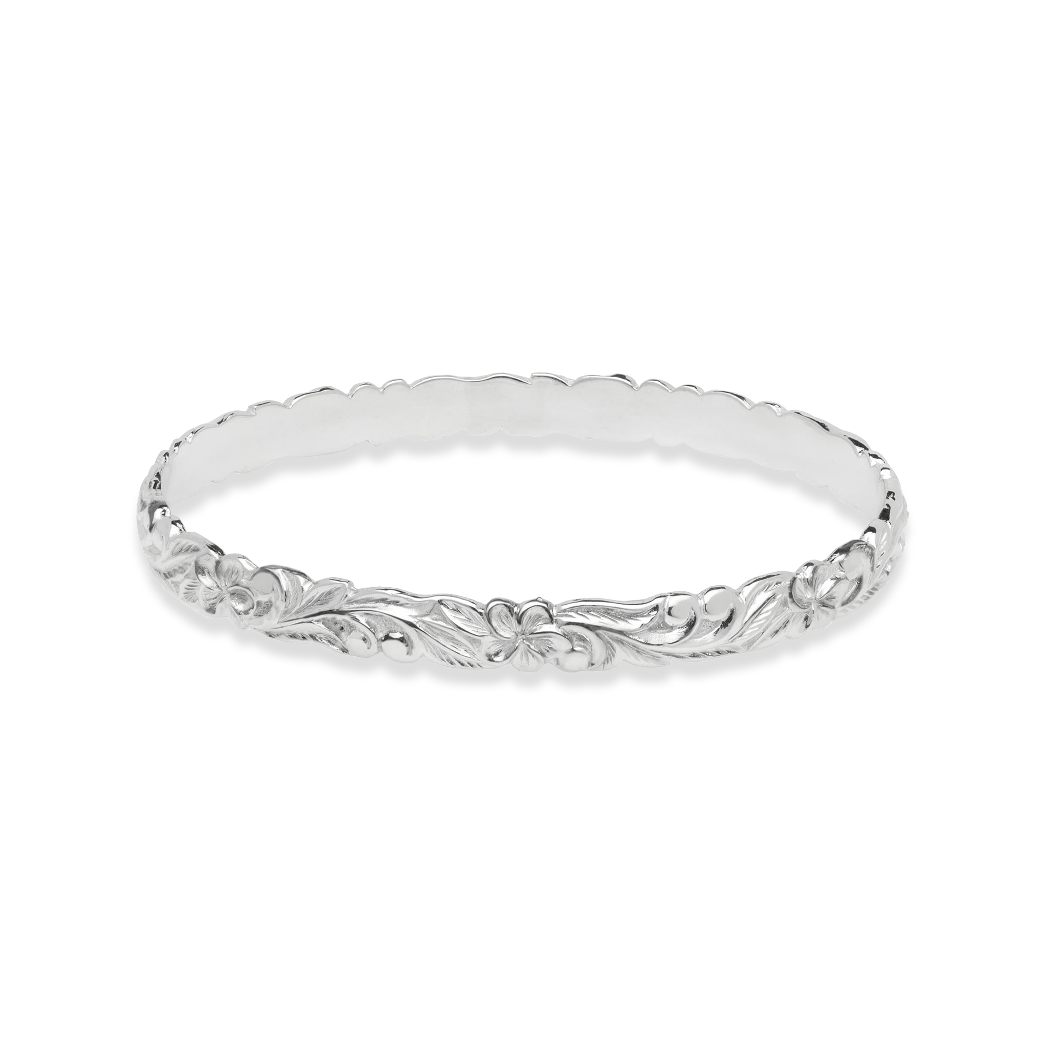 Hawaiian Heirloom Plumeria Bracelet in Sterling Silver - 6mm