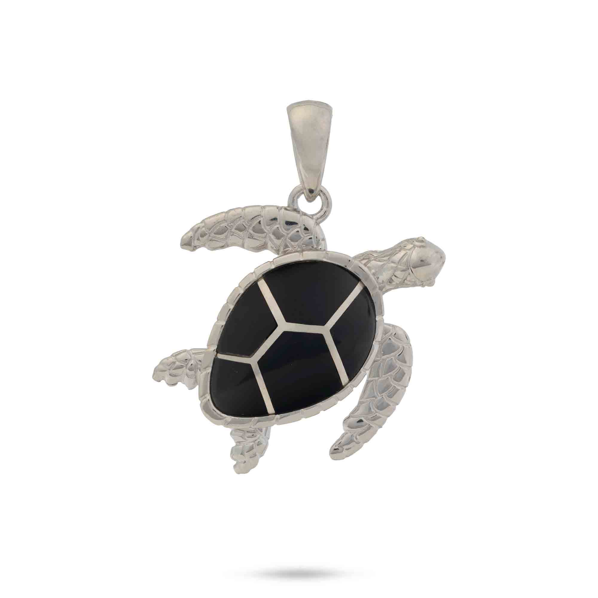 Honu Black Coral Pendant in Sterling Silver - 26mm