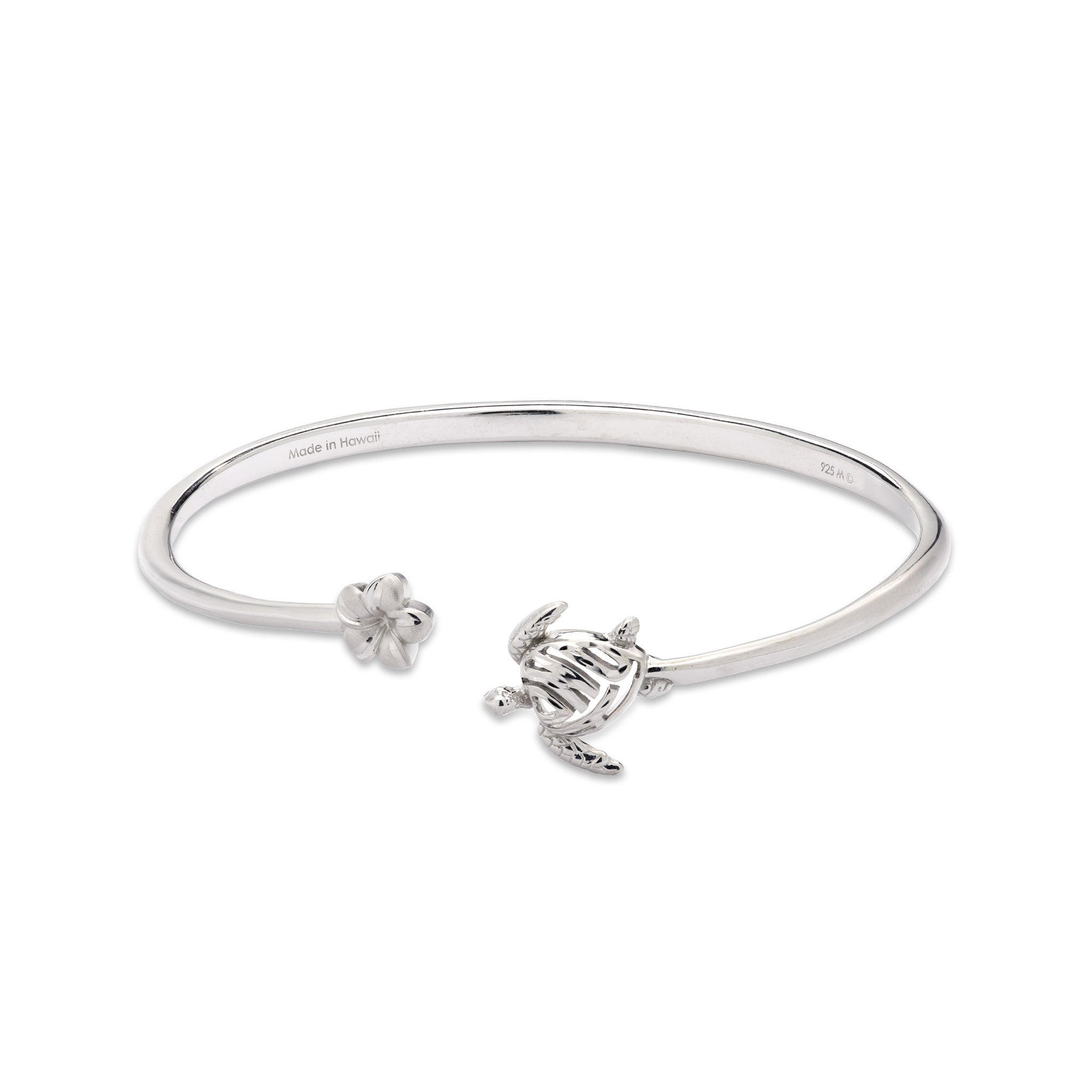 Honu and Plumeria Bracelet in Sterling Silver