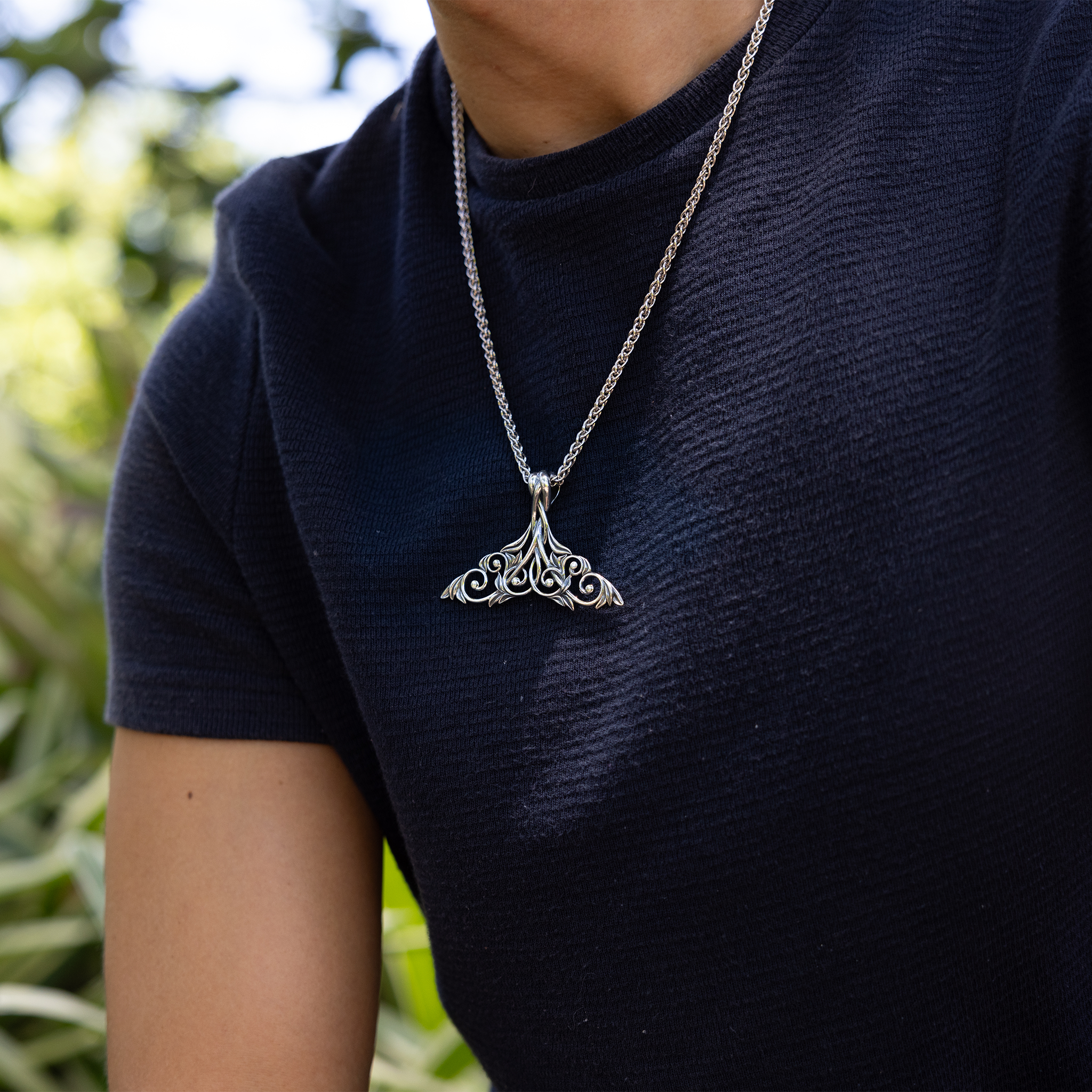 Living Heirloom Whale Tail Pendant in Sterling Silver - 42mm