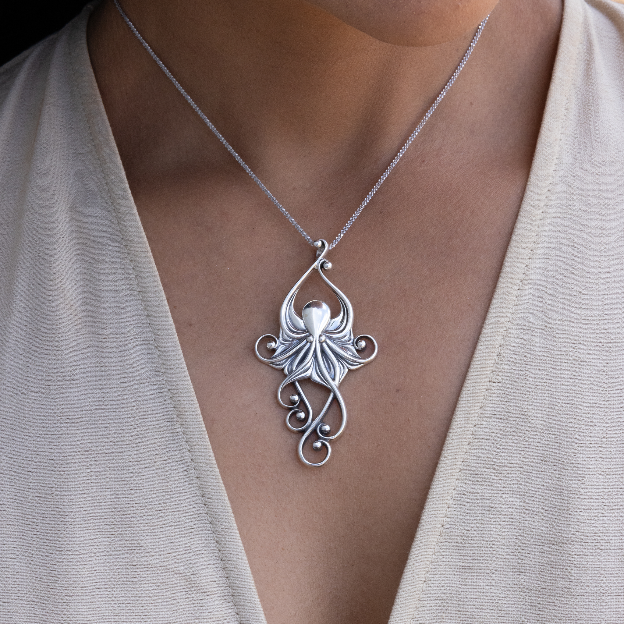 Living Heirloom Octopus Pendant in Sterling Silver - 63mm