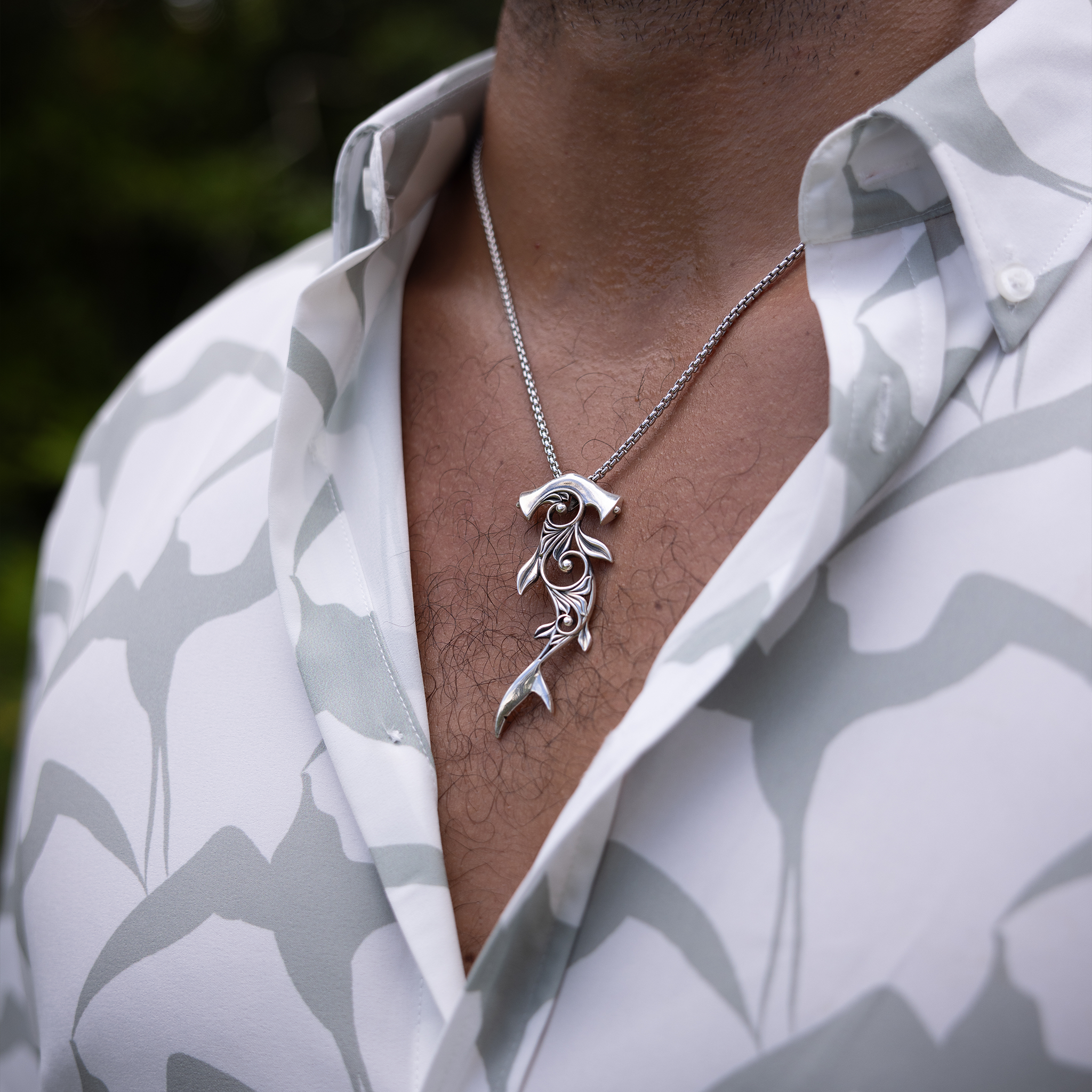 Living Heirloom Hammerhead Shark Pendant in Sterling Silver - 70mm