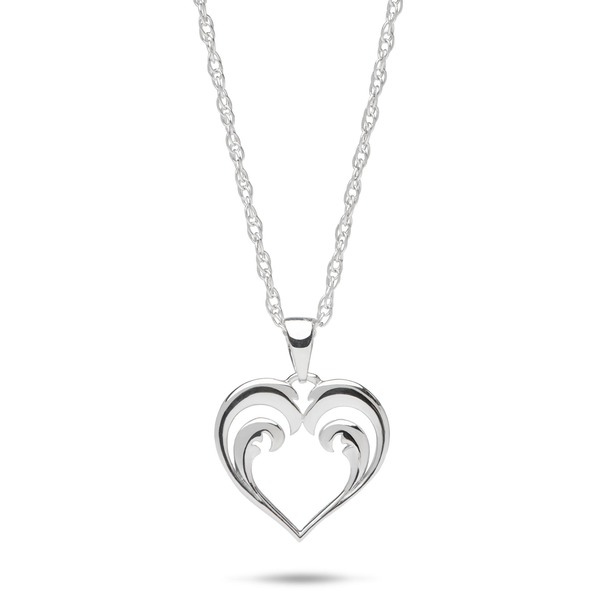 18" Nalu Heart Pendant with Chain in Sterling Silver - 15mm