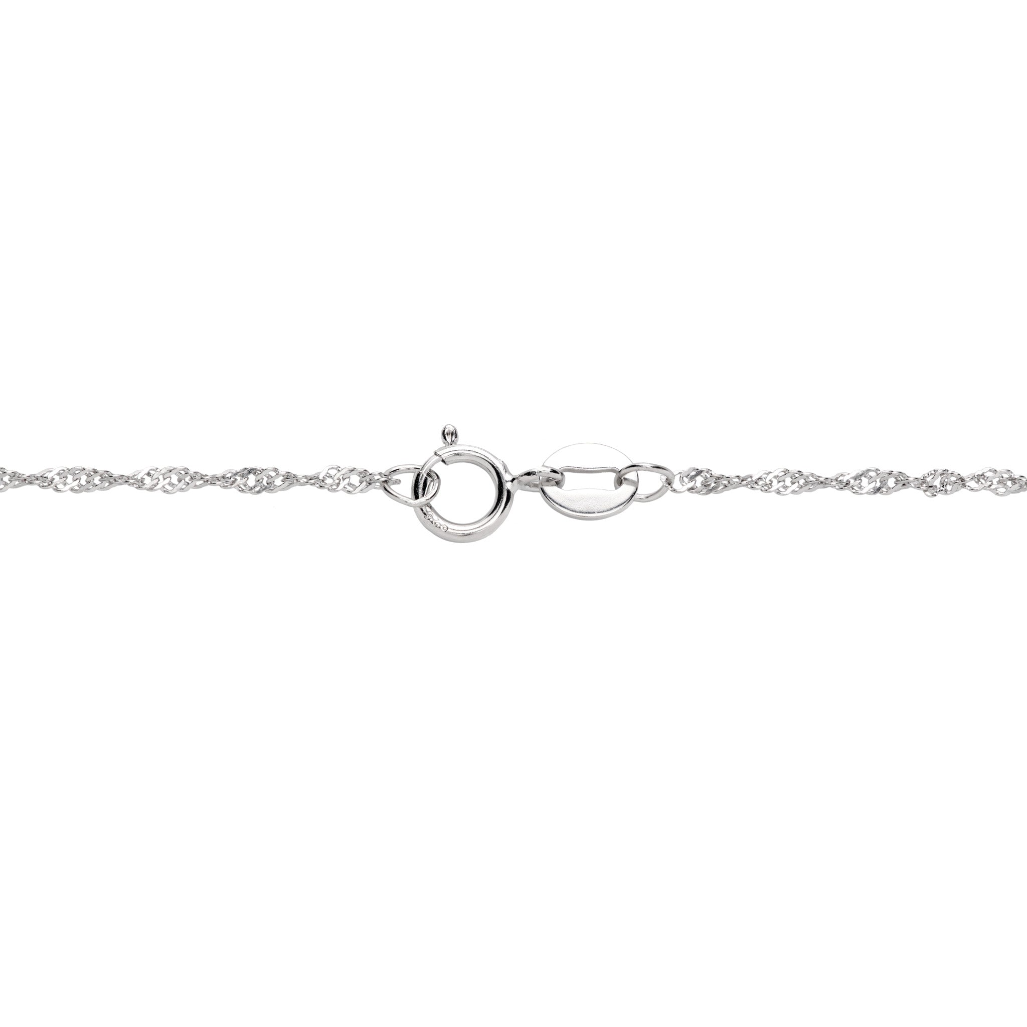 0.8mm Singapore Chain with detail shot of O-Ring Clasp on a white background