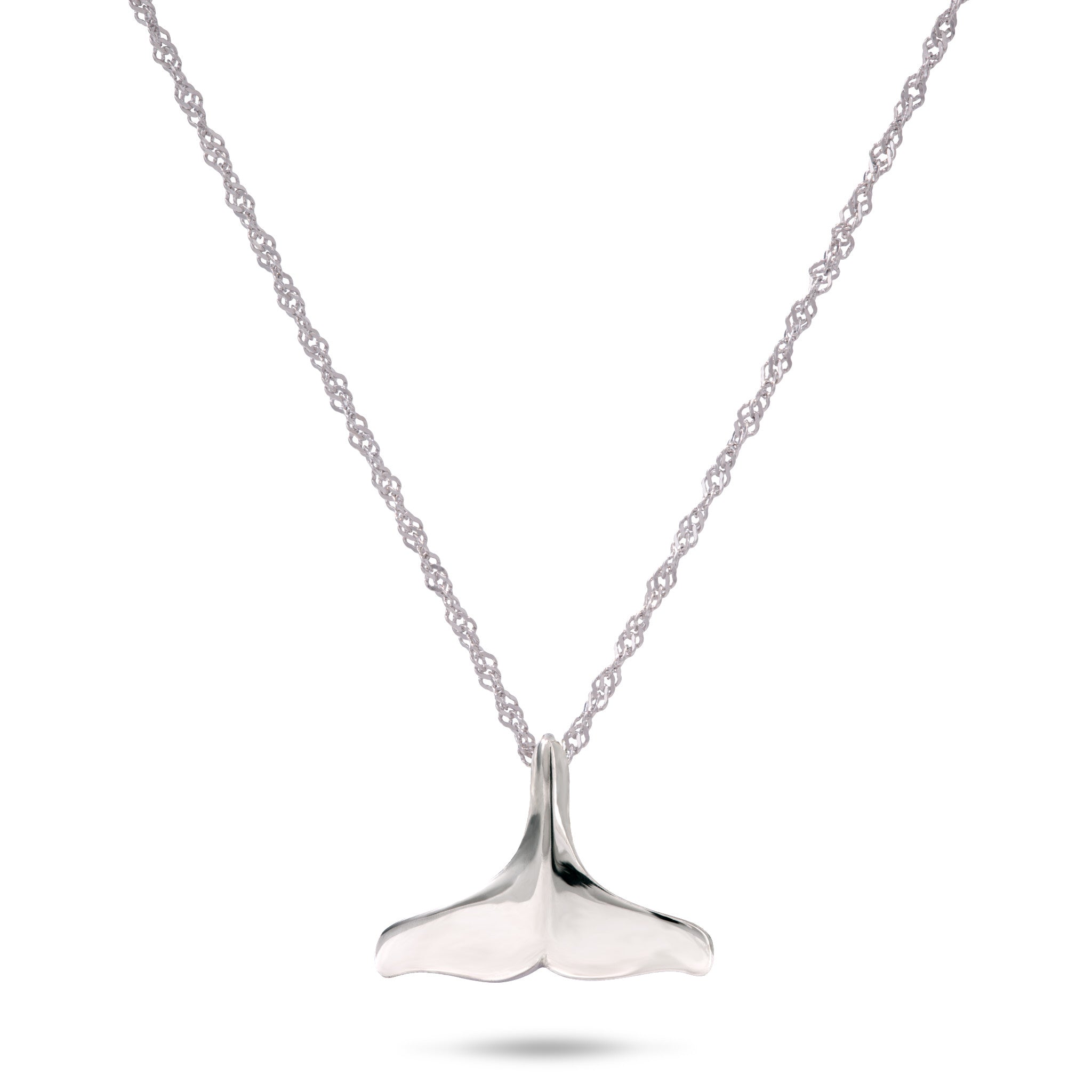 18" Whale Tail Pendant with Chain in Sterling Silver - 13mm