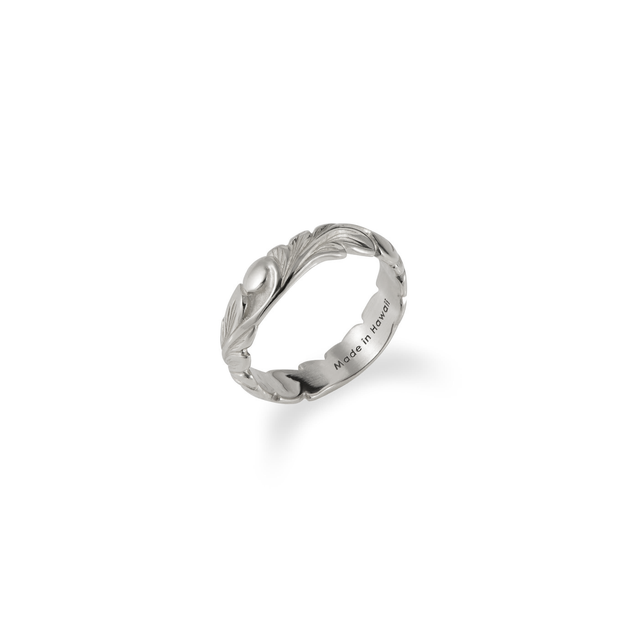 Hawaiian Heirloom Old English Scroll Ring in White Gold - 4.5mm