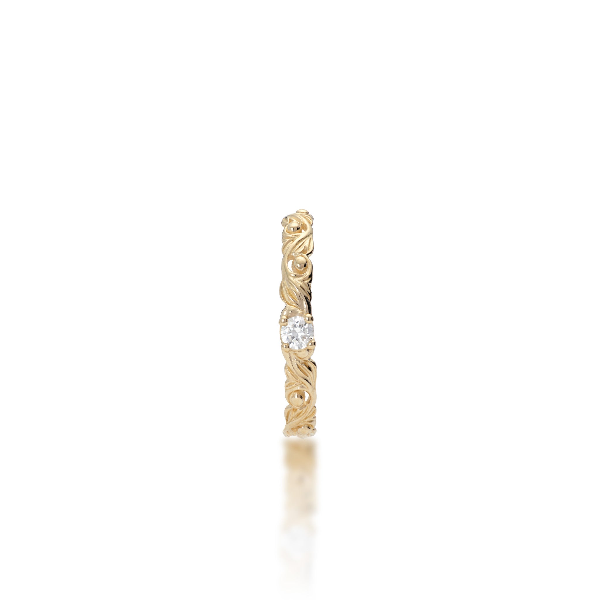 Front view of the 3mm Living Heirloom Ring in 14k Yellow Gold with Diamond on a white background