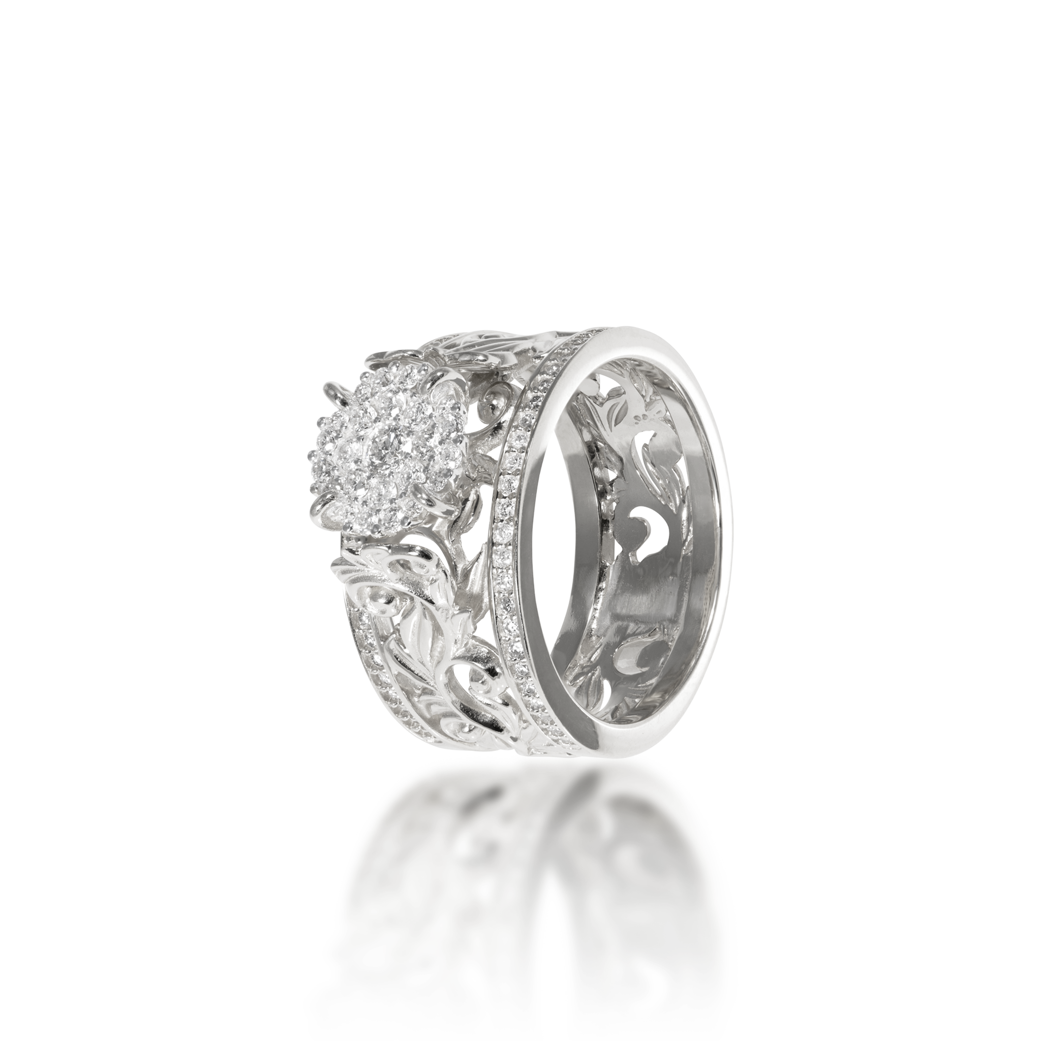 Living Heirloom Engagement Ring in White Gold with Diamonds - 10mm