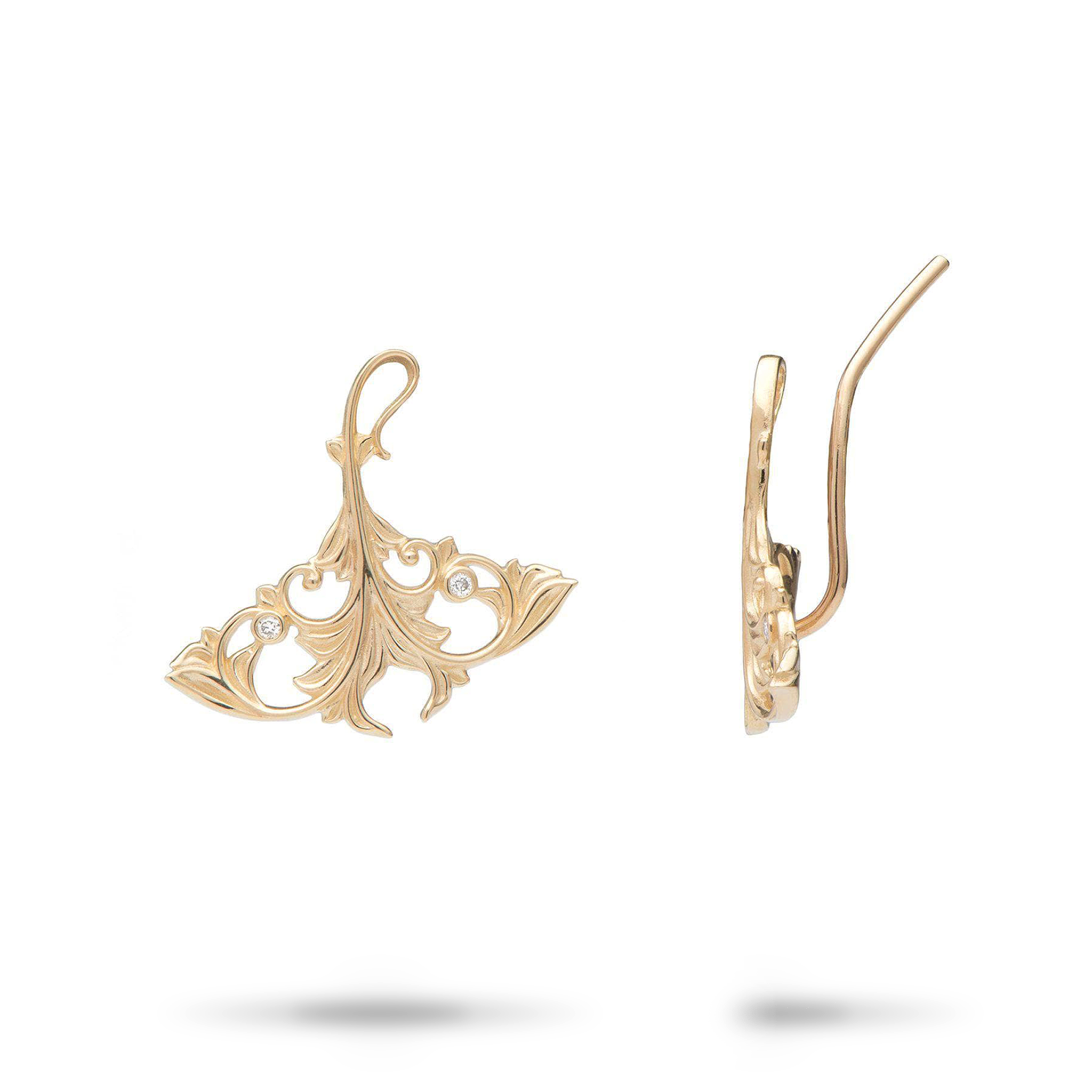 Living Heirloom Manta Ray Climber Earrings in Gold with Diamonds - 20mm